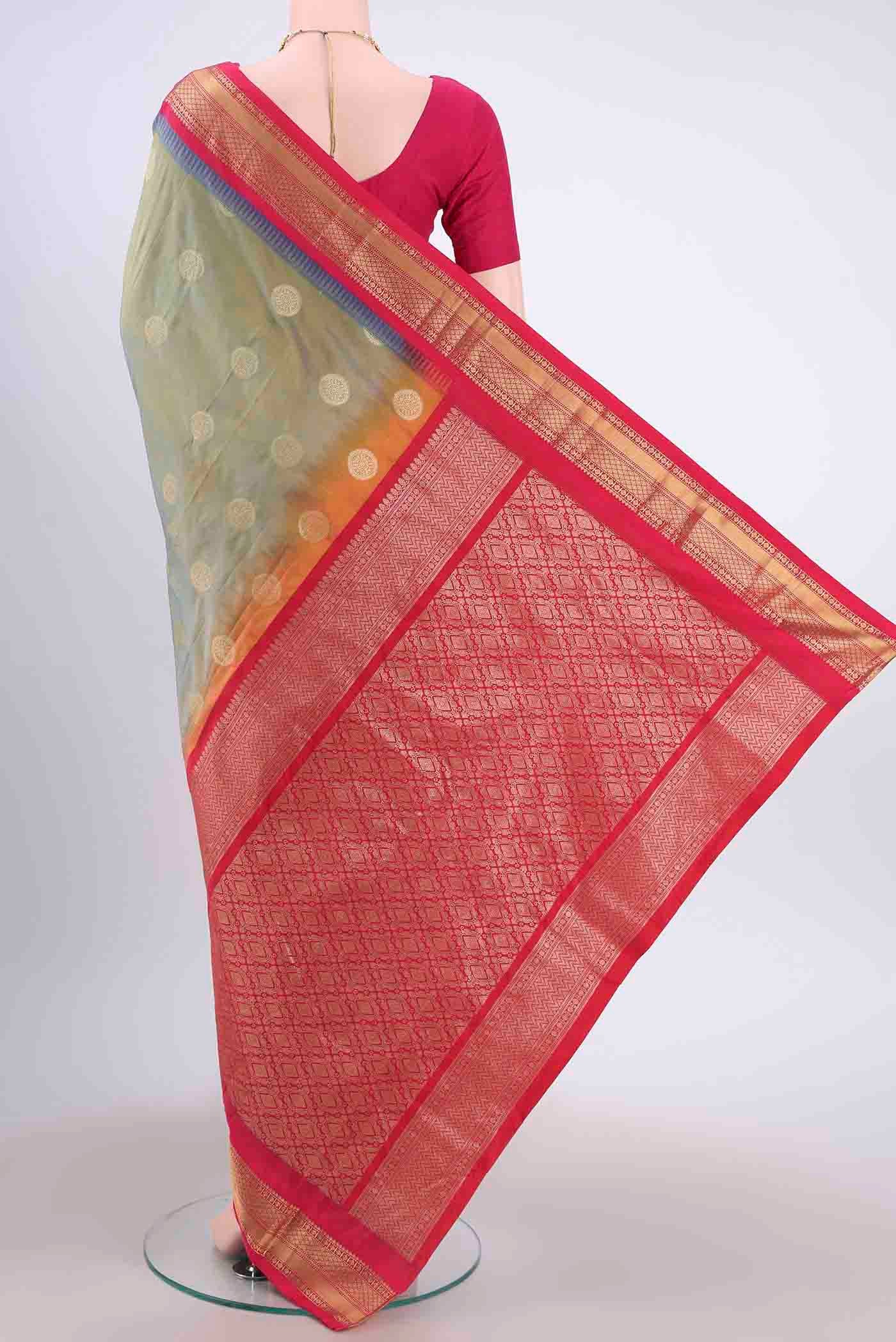 Pista Green Dual Tone Blended Bangalore Silk Saree - Image 3