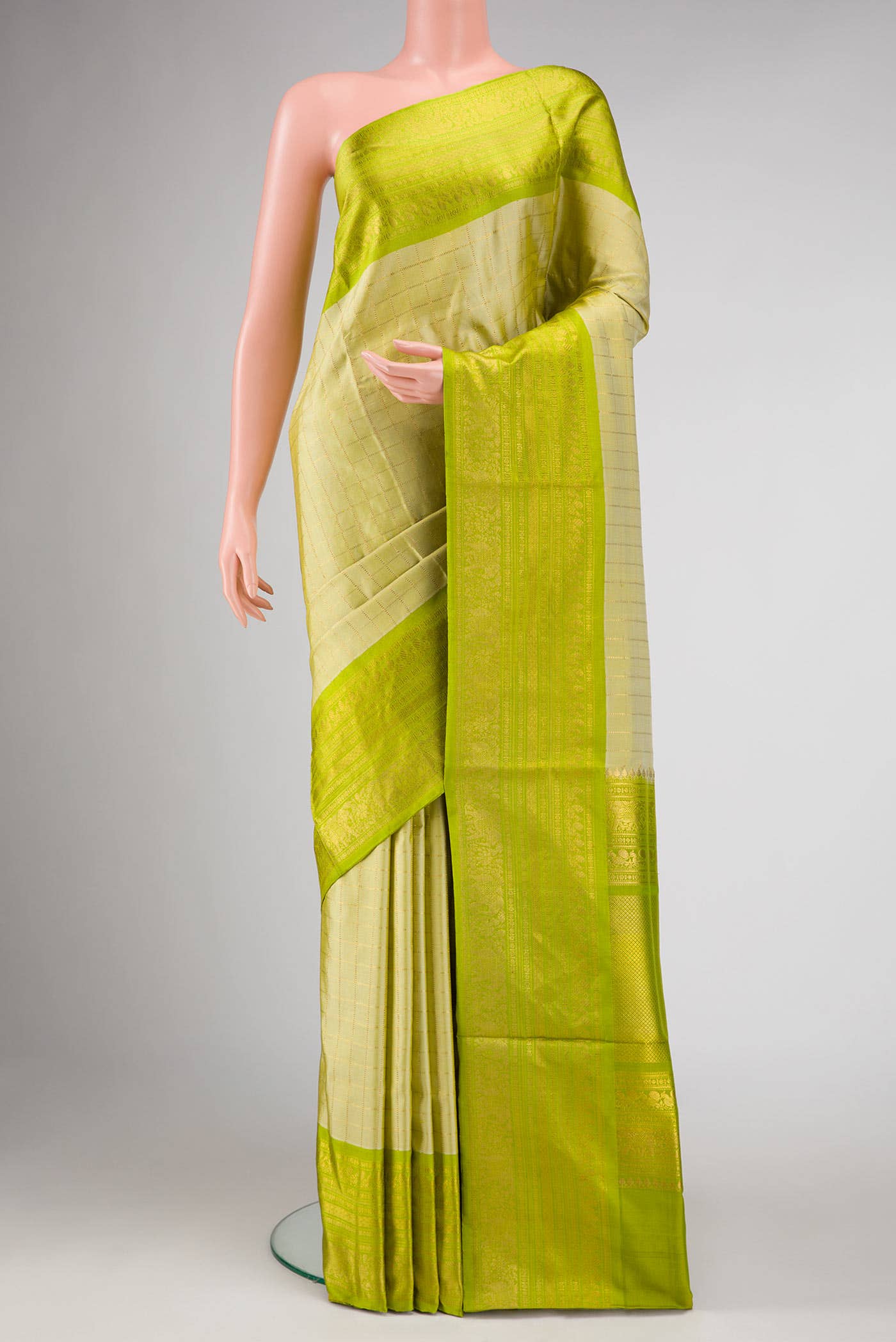 Pista Green Dual Tone Double Ikat Saree - Image 7