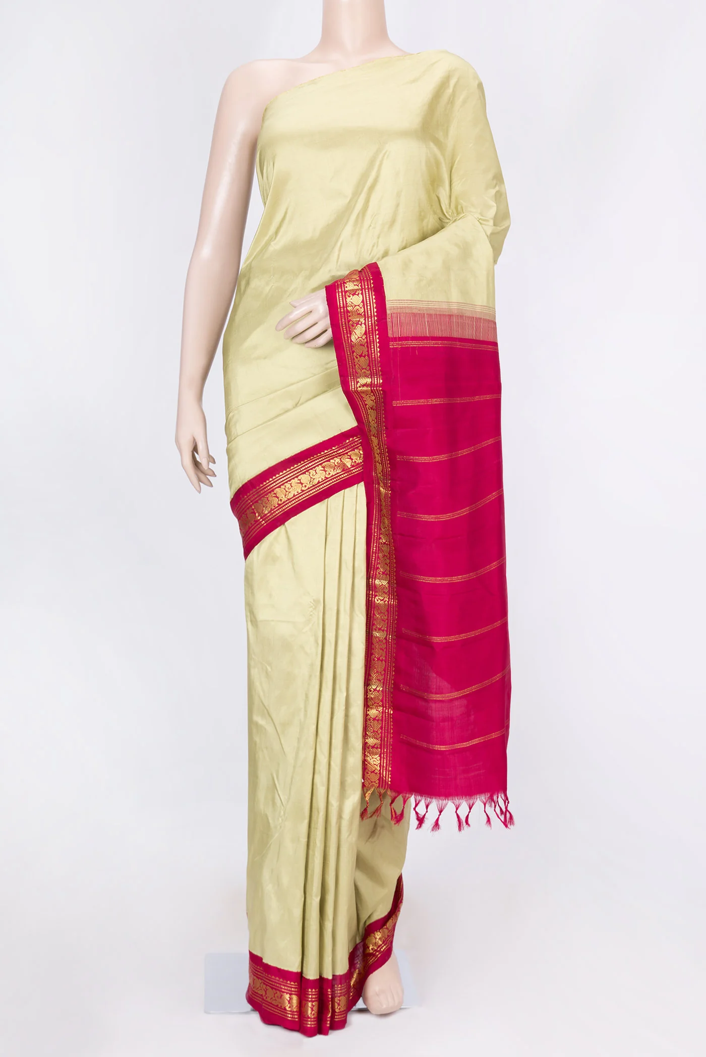 Pure Silk Pure Zari Beige Kanjivaram Saree