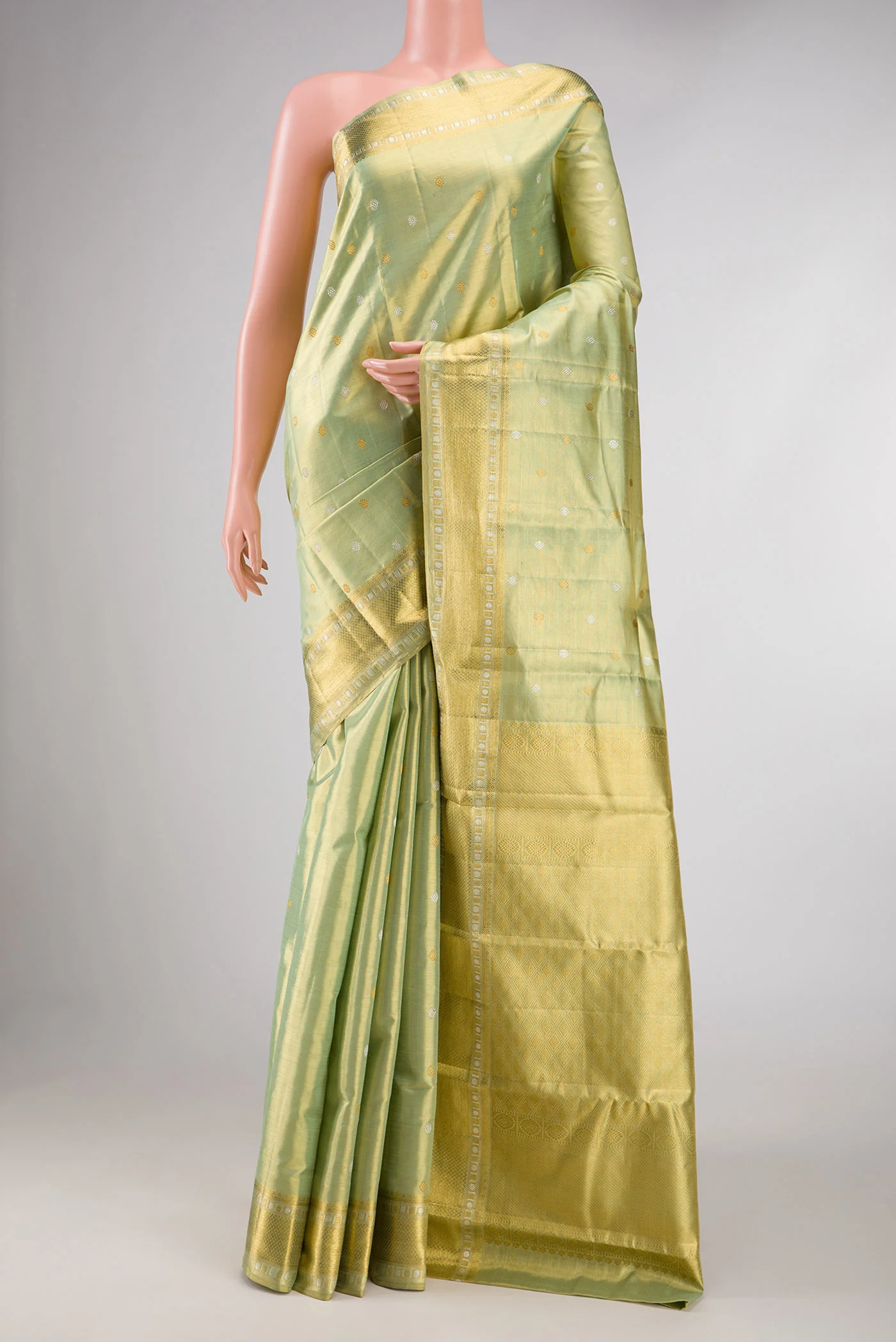 Pista Green Dual Tone Kanjivaram Silk Saree