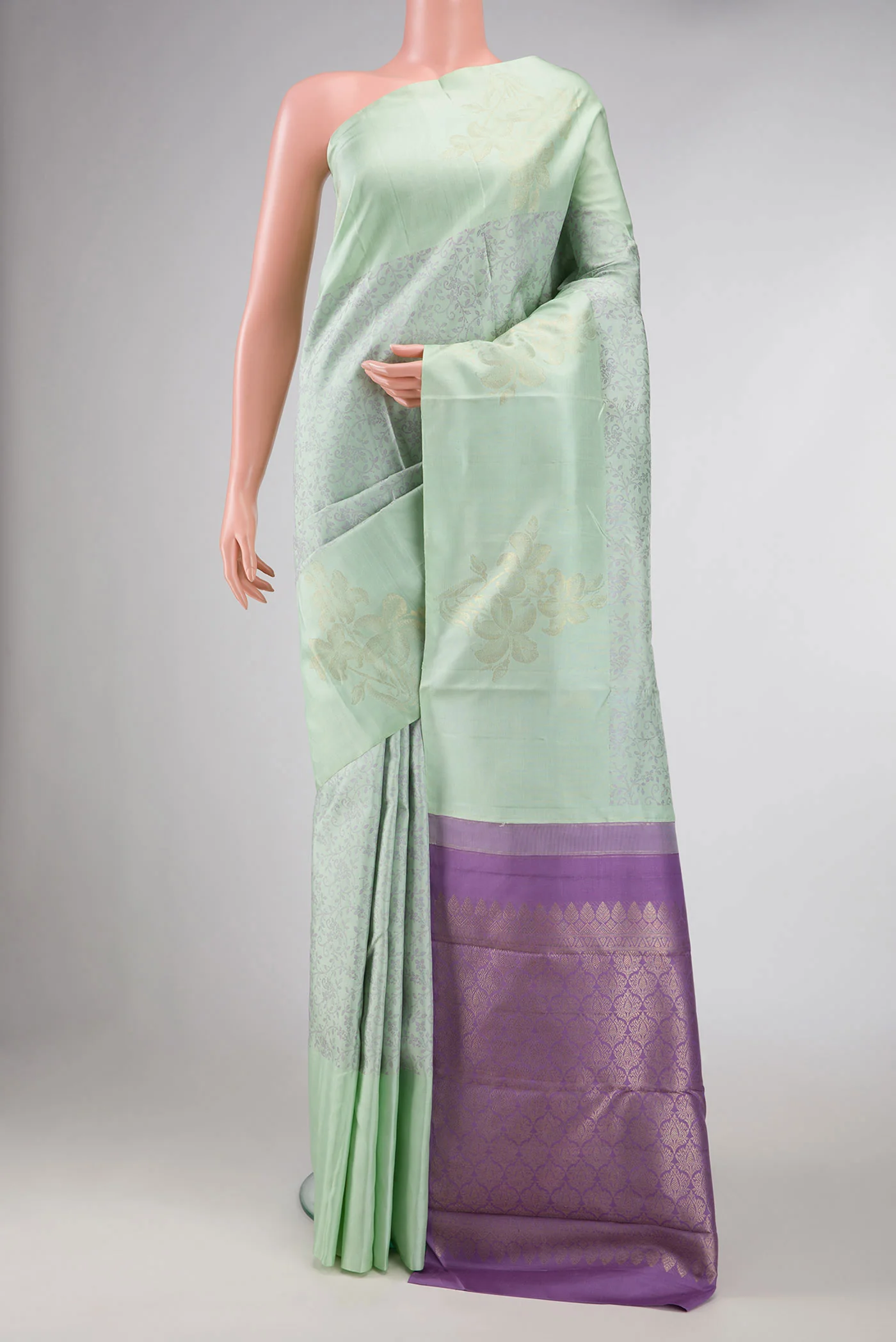 Pista Green Dual Tone Kanjivaram Silk Saree