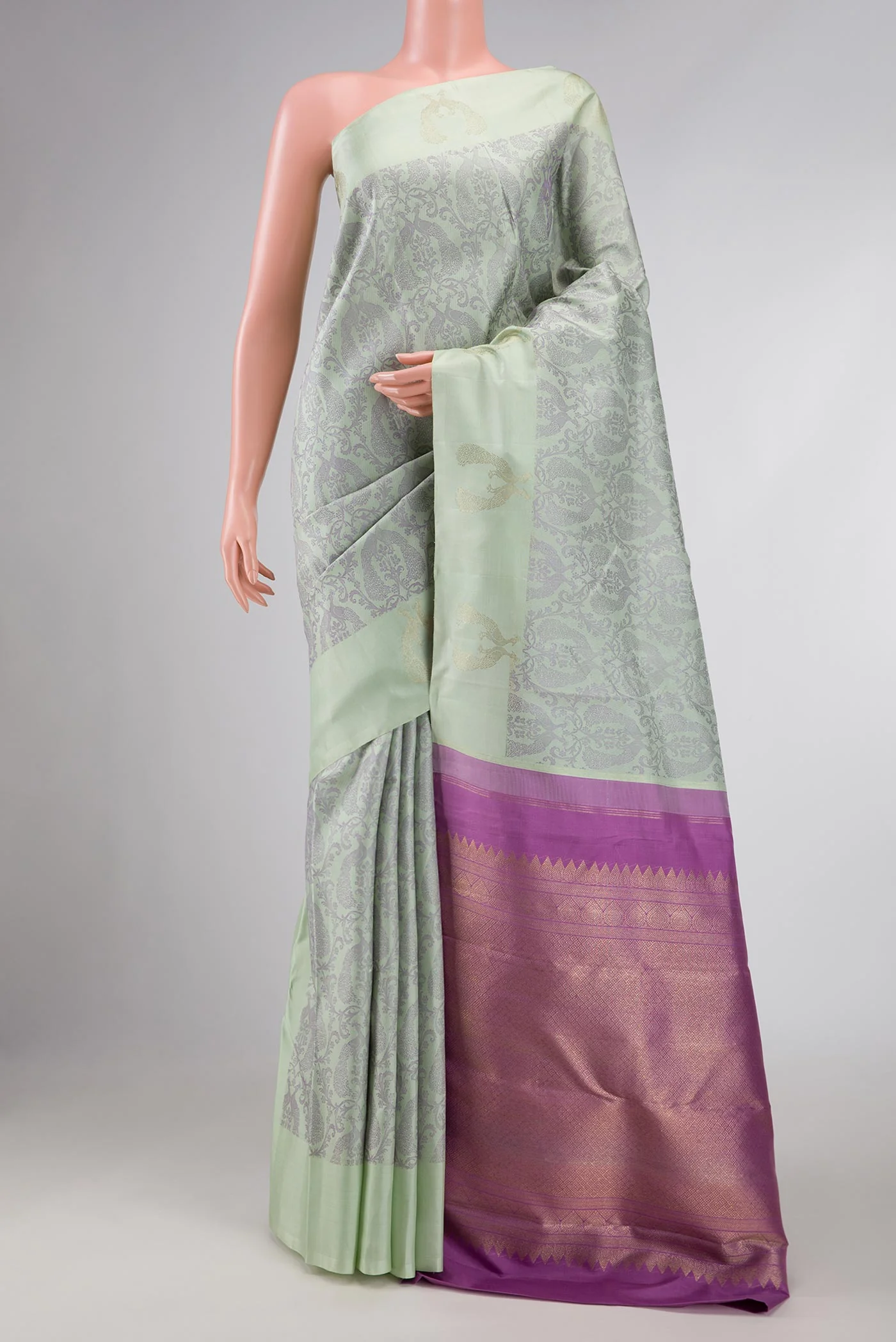 Pista Green Dual Tone Kanjivaram Silk Saree