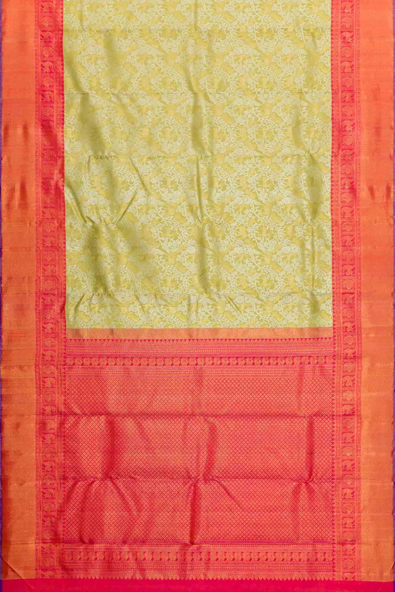 Pure Silk Pure Zari Pista Green Dual Tone Kanjivaram Saree - Image 4