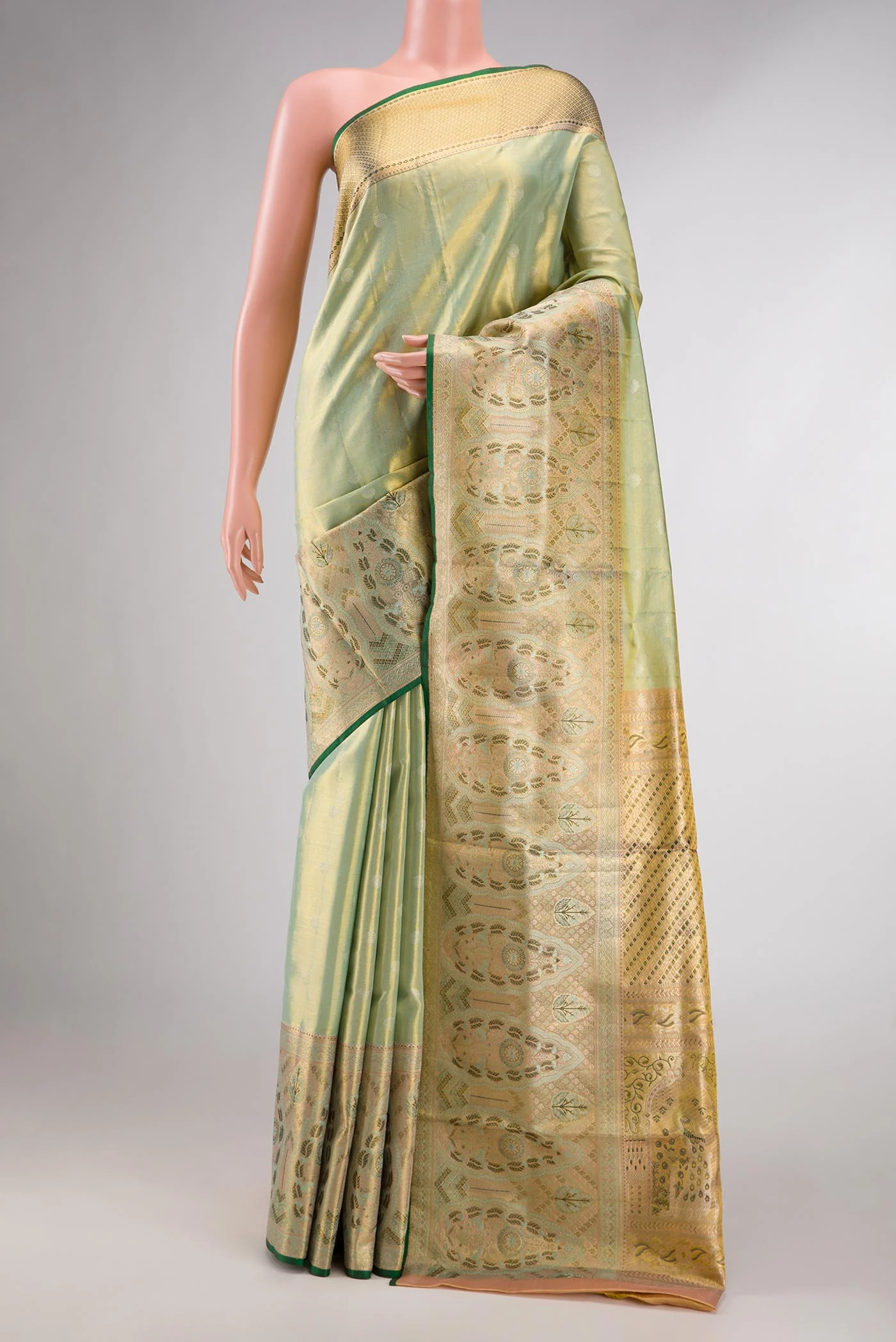 Pista Green Dual Tone Kanchipuram Tissue Silk Saree