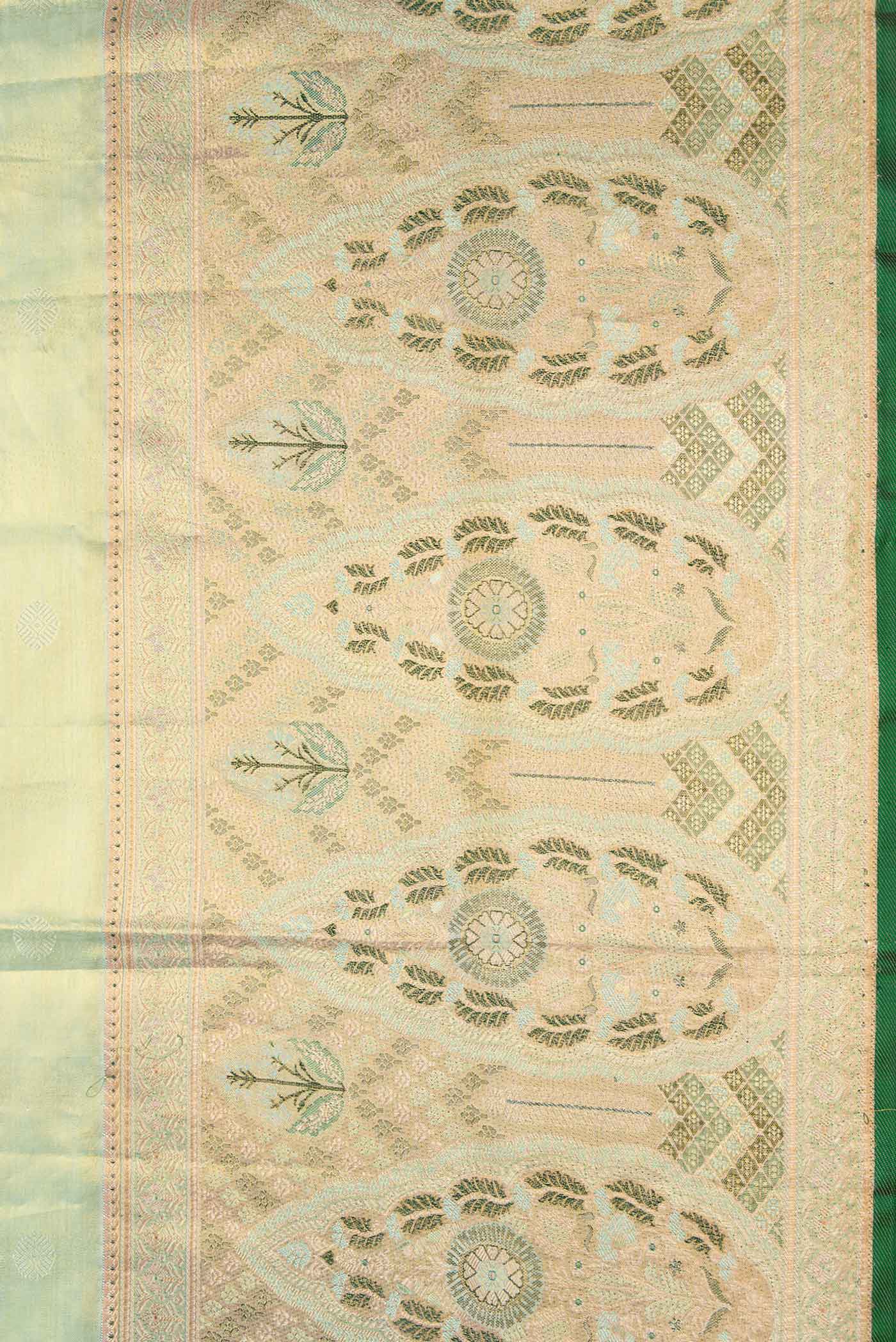 Pista Green Dual Tone Kanchipuram Tissue Silk Saree - Image 3