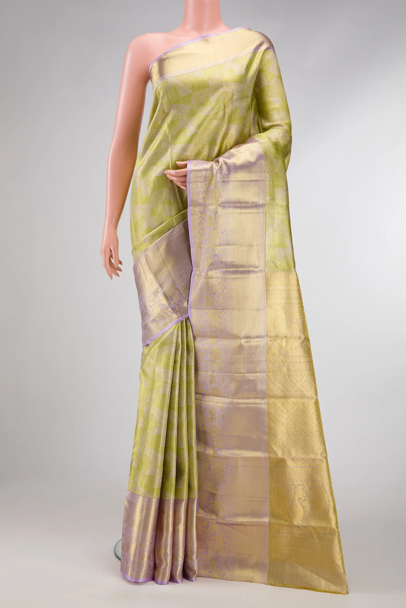 Pista Green Dual Tone Kanchipuram Tissue Silk Saree