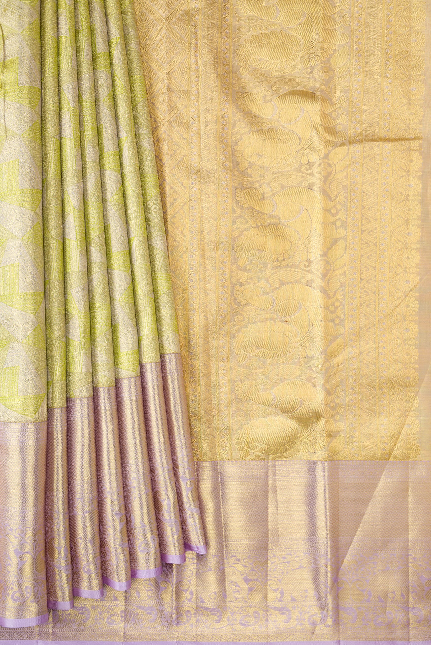 Pista Green Dual Tone Kanchipuram Tissue Silk Saree - Image 4