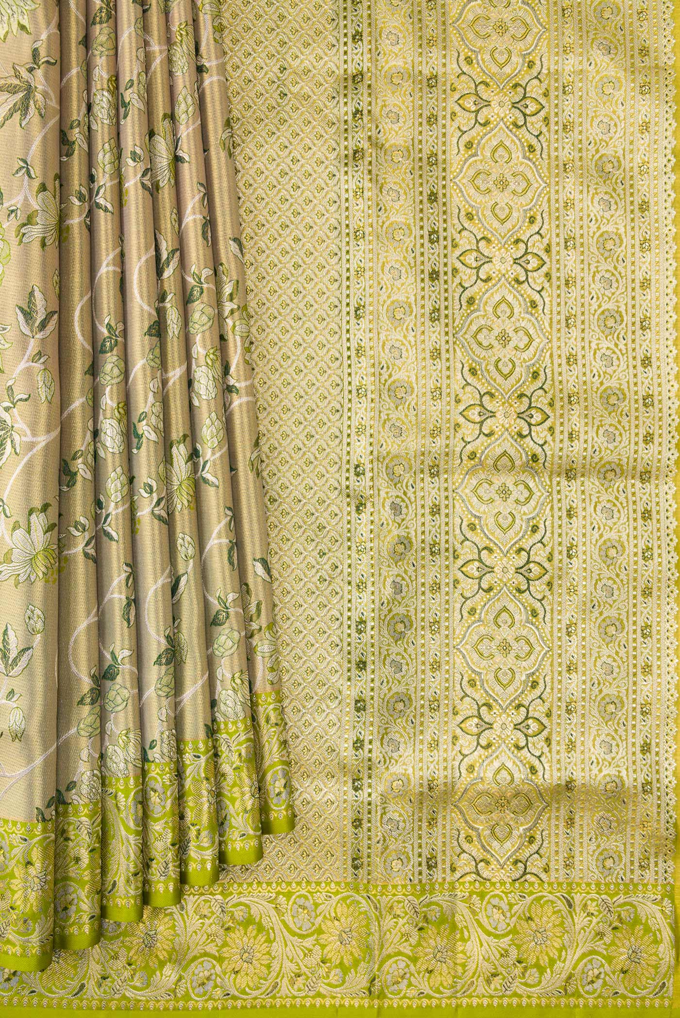 Pista Green Dual Tone Kanchipuram Tissue Silk Saree - Image 4