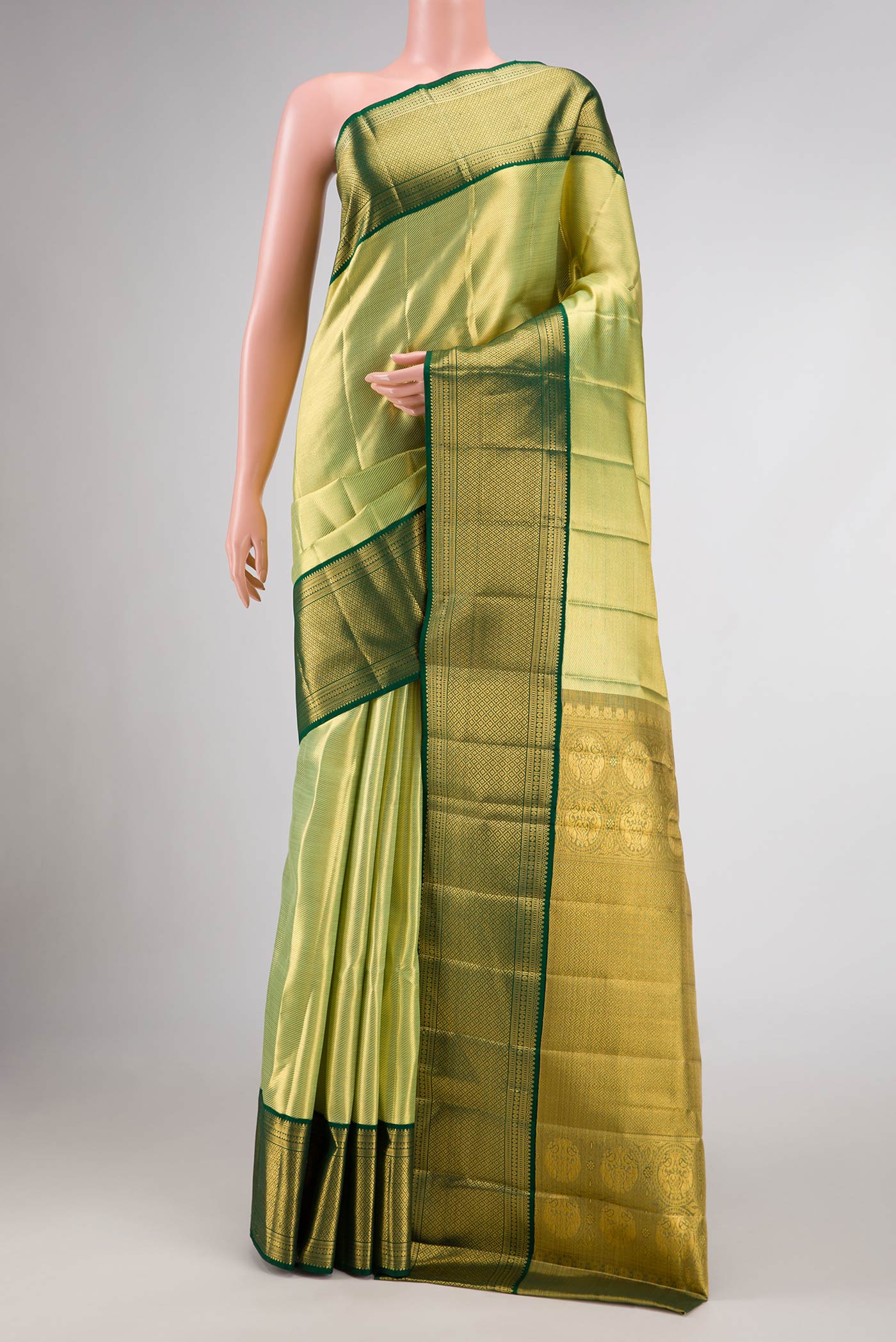 Pista Green with Gold Color Kanjivaram Tissue Silk Saree