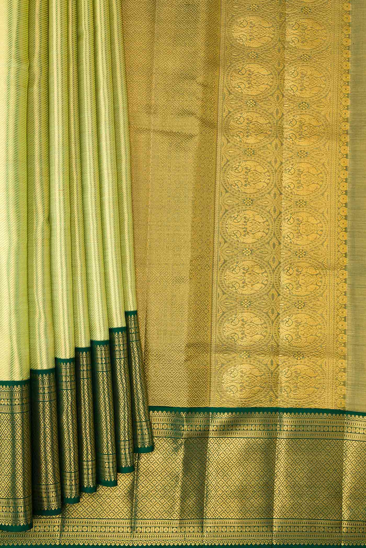 Pista Green with Gold Color Kanjivaram Tissue Silk Saree - Image 4