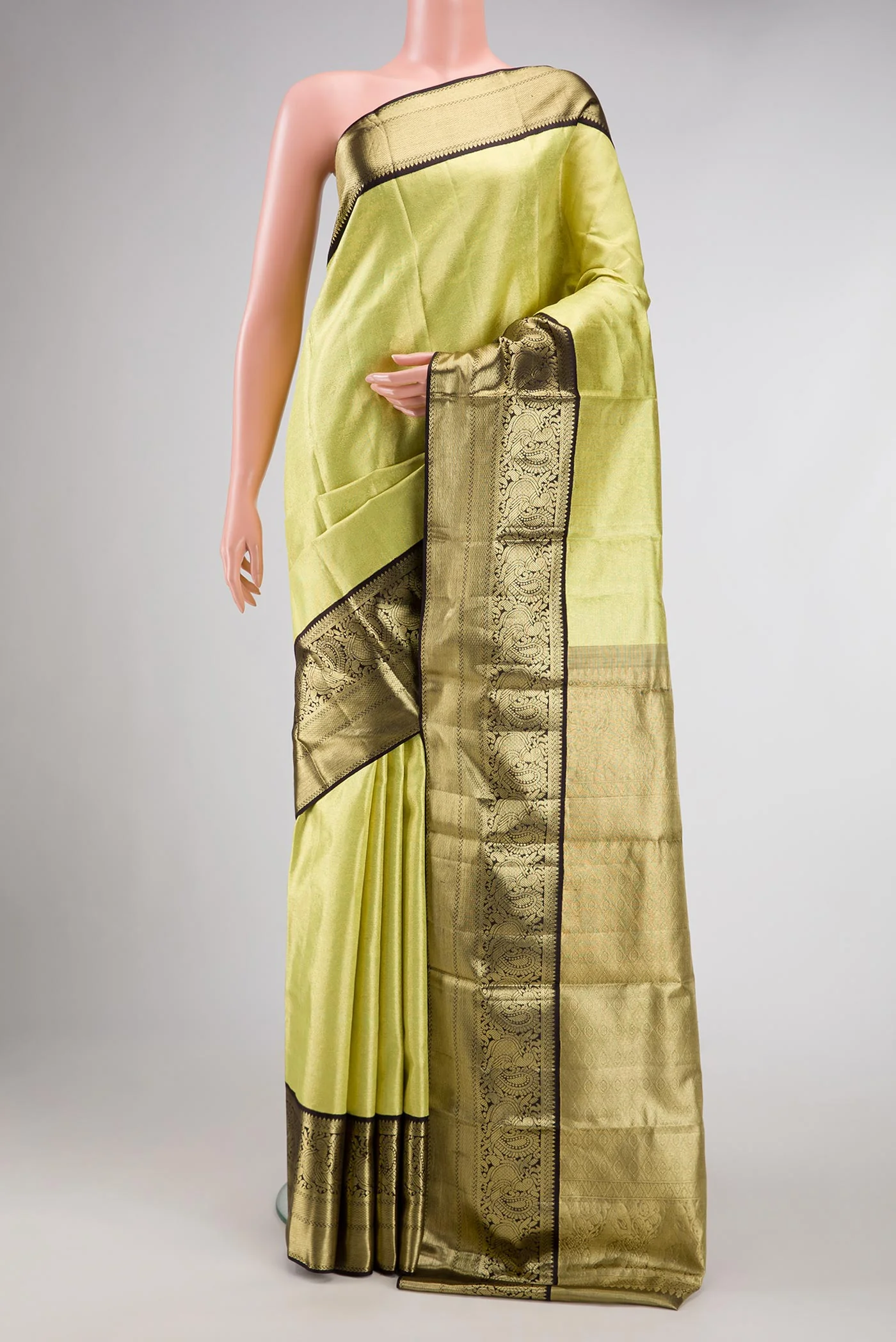 Lemon Yellow Kanjivaram Tissue Silk Saree