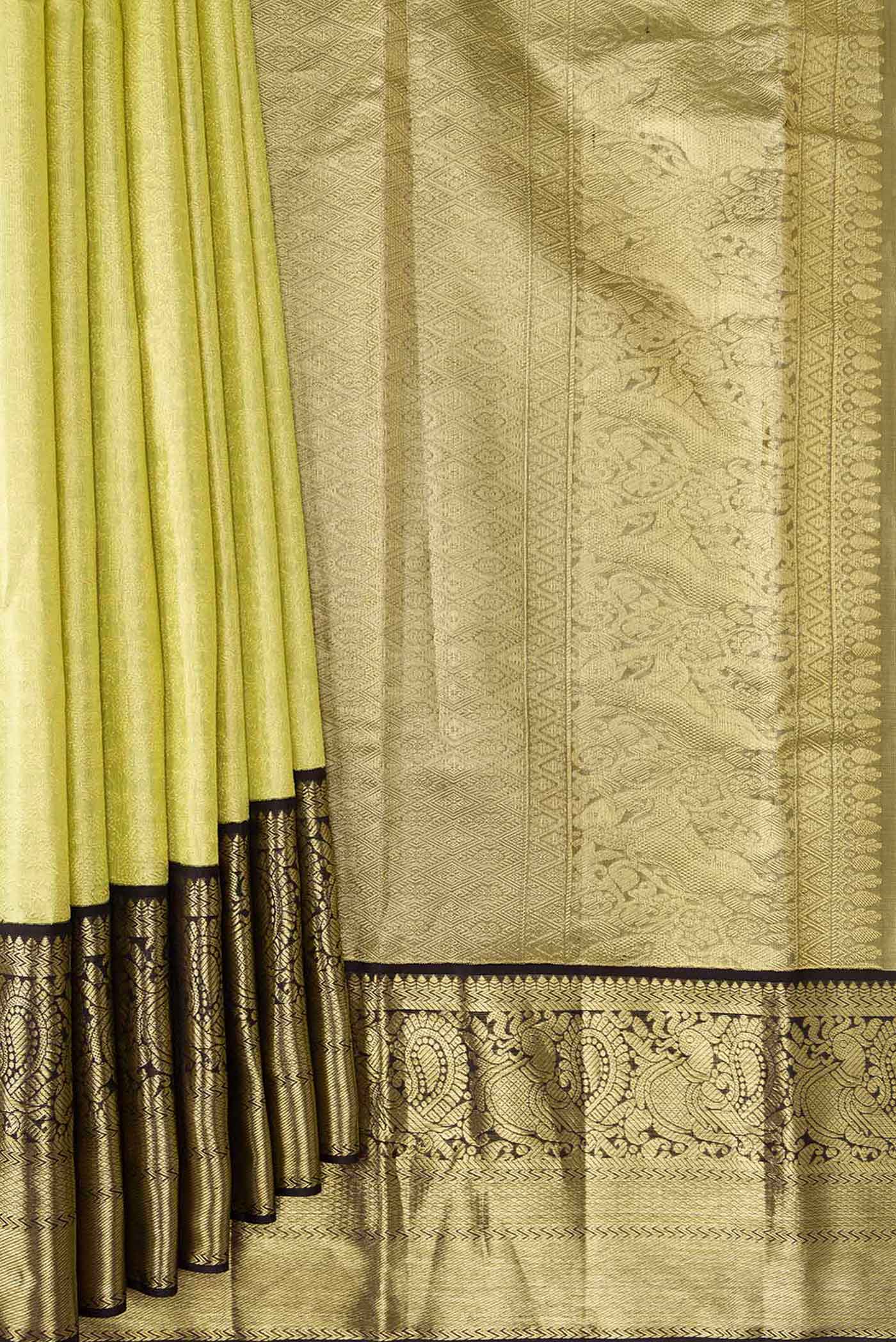 Lemon Yellow Kanjivaram Tissue Silk Saree - Image 4