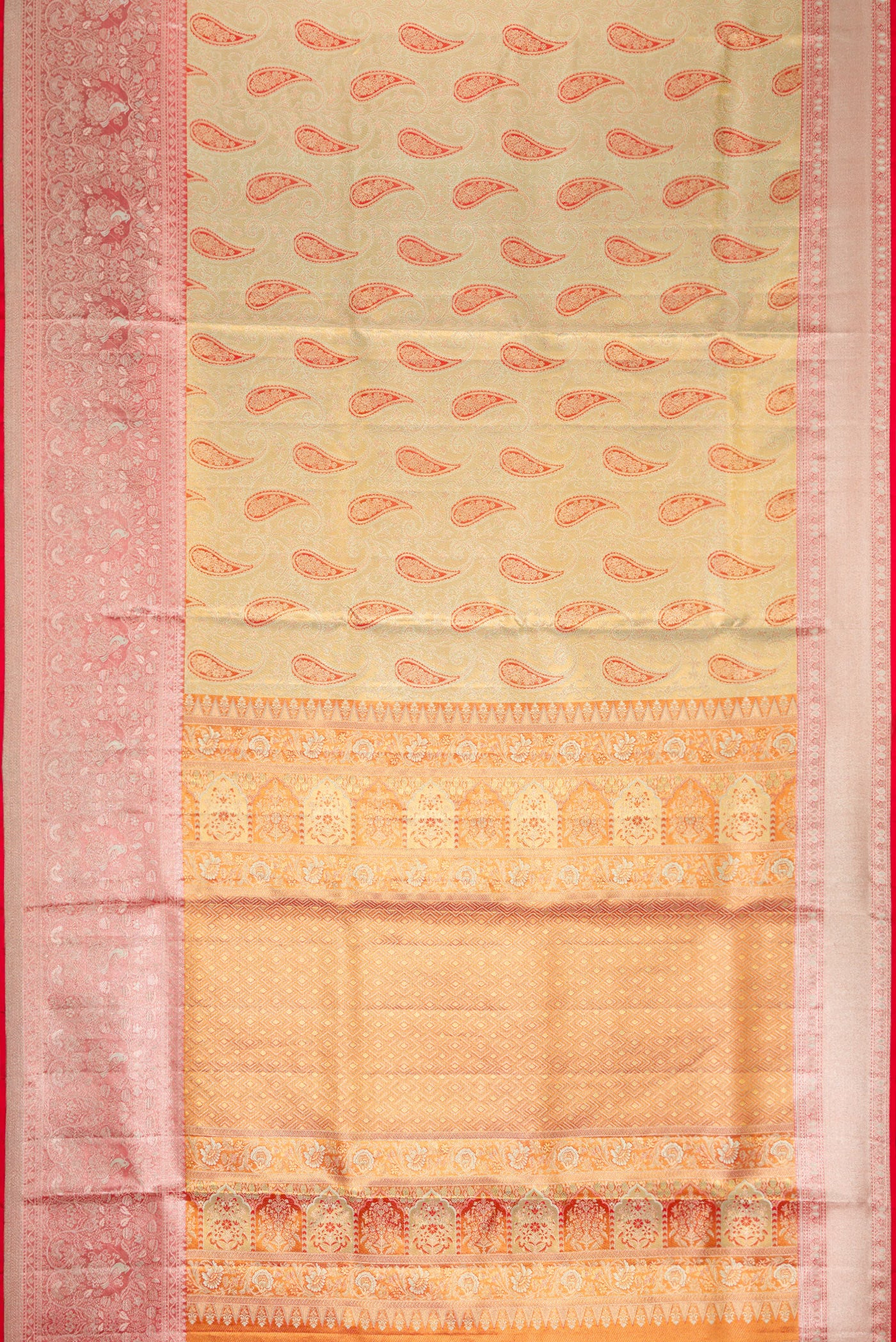 Gold with Mint Green Color Kanjivaram Tissue Silk Saree - Image 6