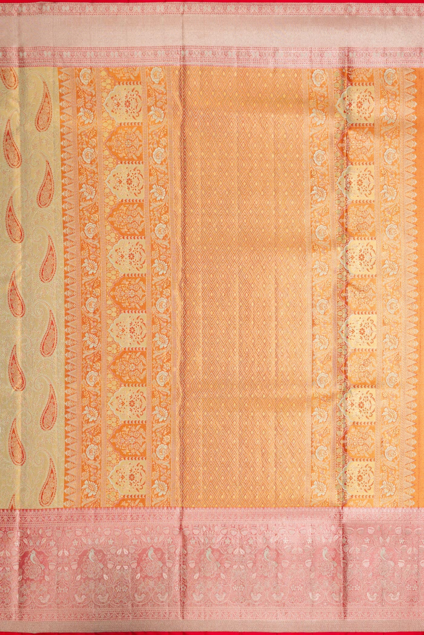 Gold with Mint Green Color Kanjivaram Tissue Silk Saree - Image 7