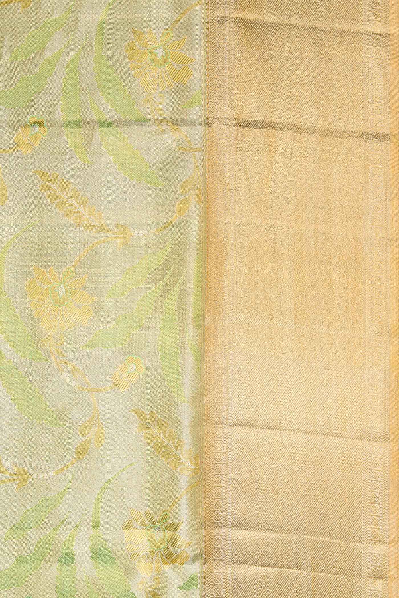 Pista Green Dual Tone Kanjivaram Tissue Silk Saree - Image 3