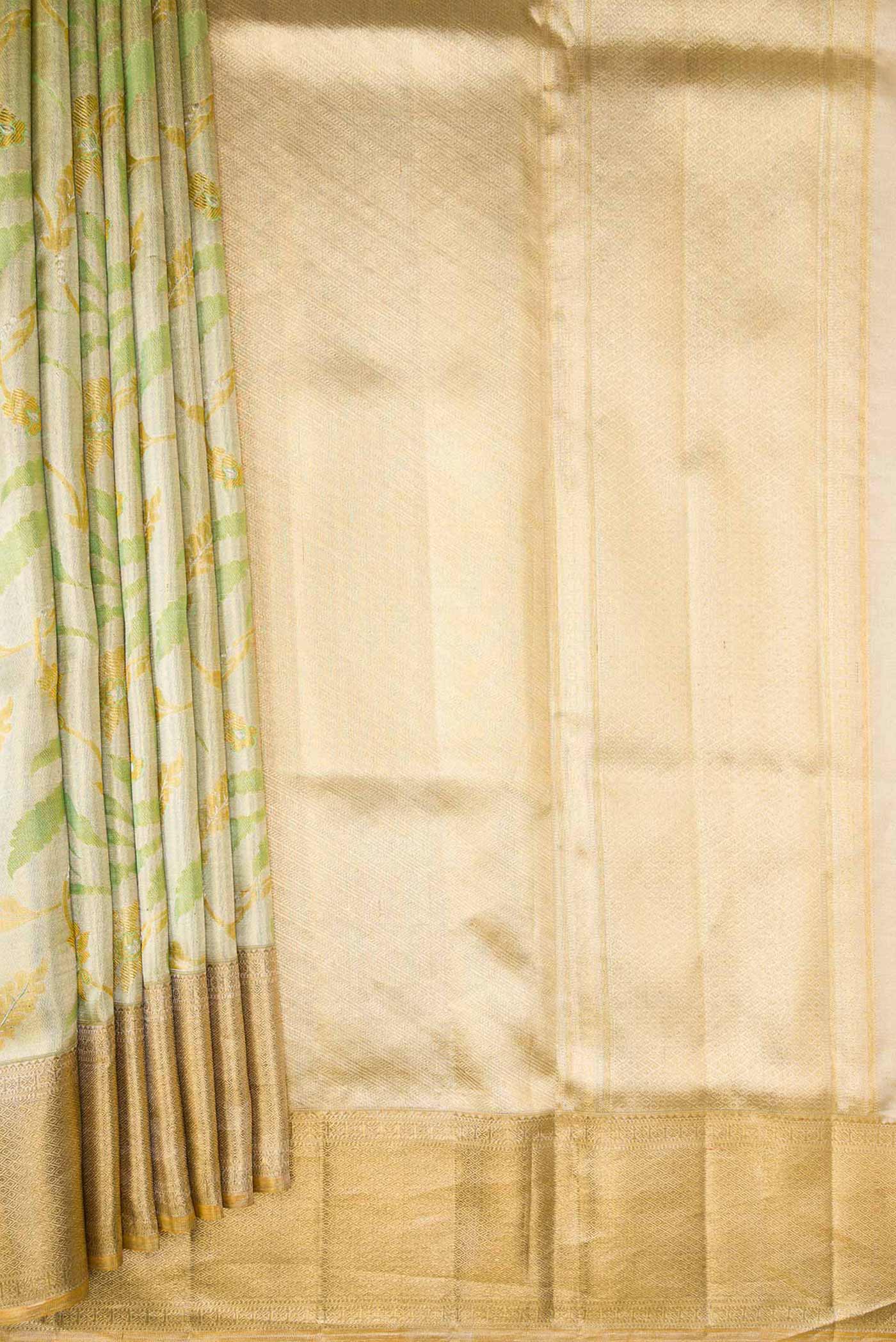 Pista Green Dual Tone Kanjivaram Tissue Silk Saree - Image 4