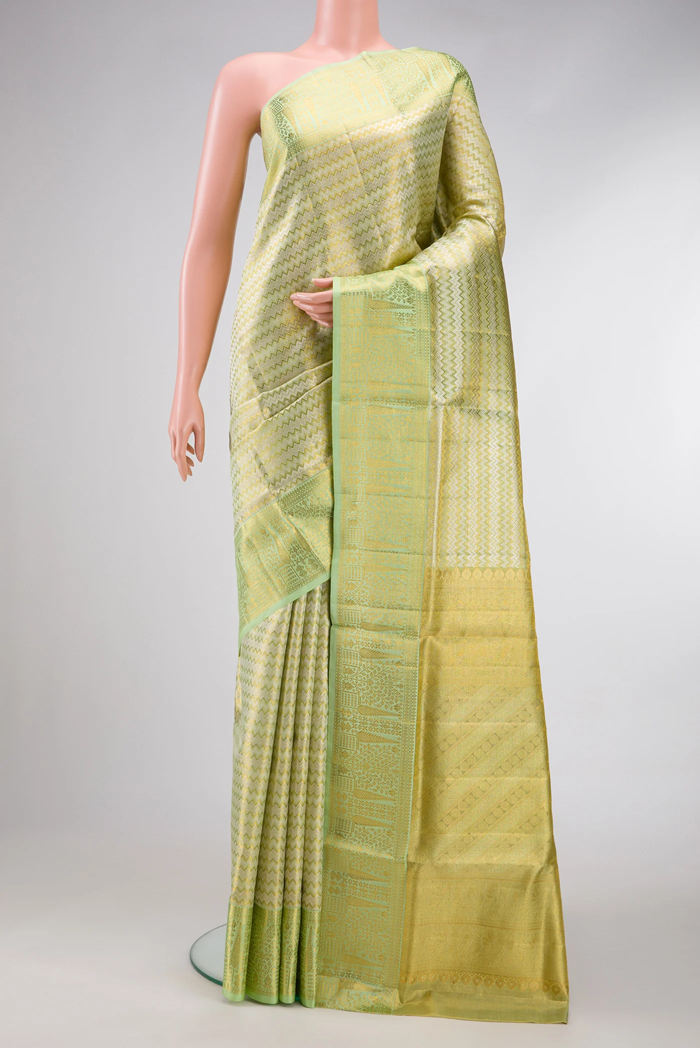 Pista Green Dual Tone Kanjivaram Tissue Silk Saree