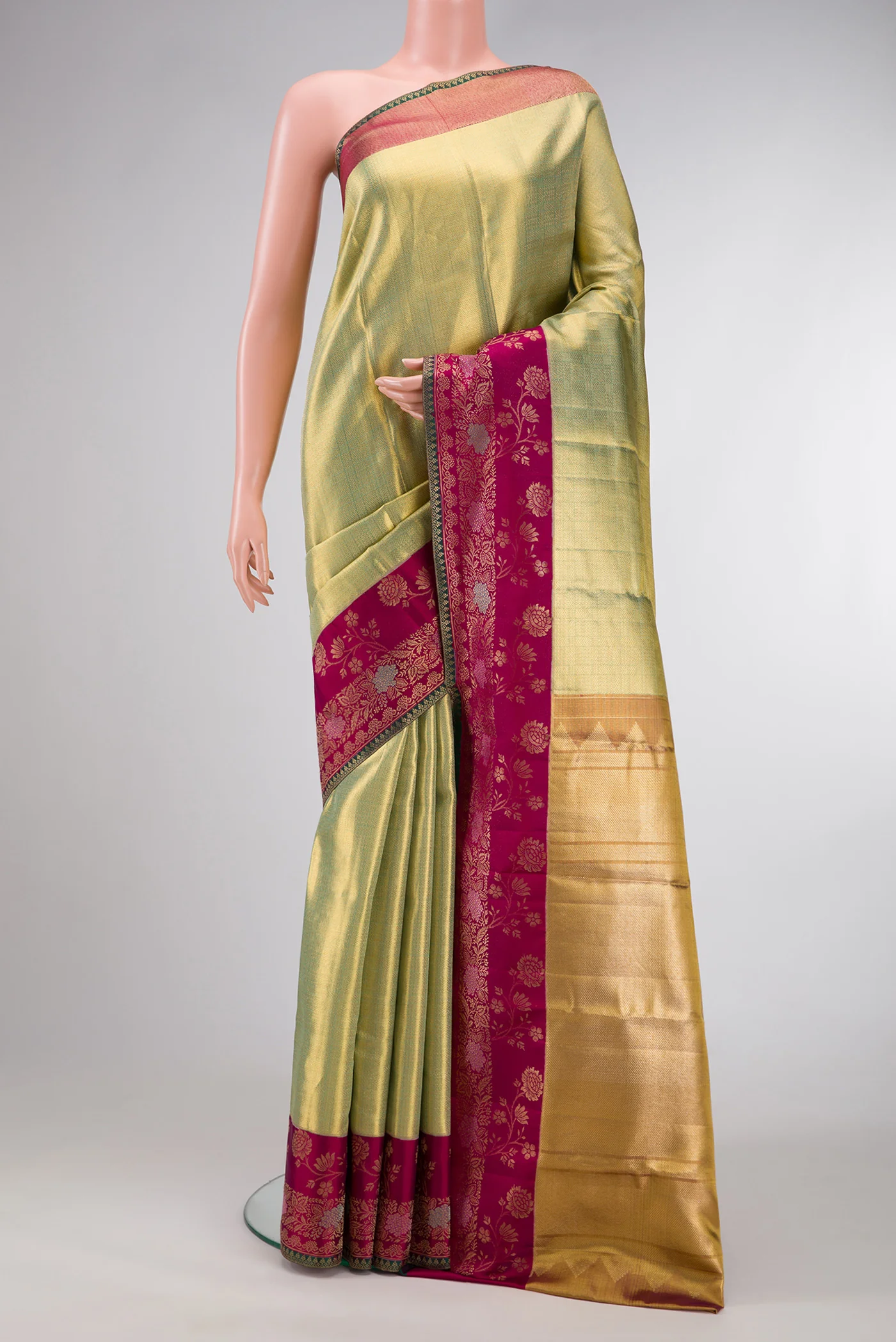 Pista Green Dual Tone Kanjivaram Tissue Silk Saree