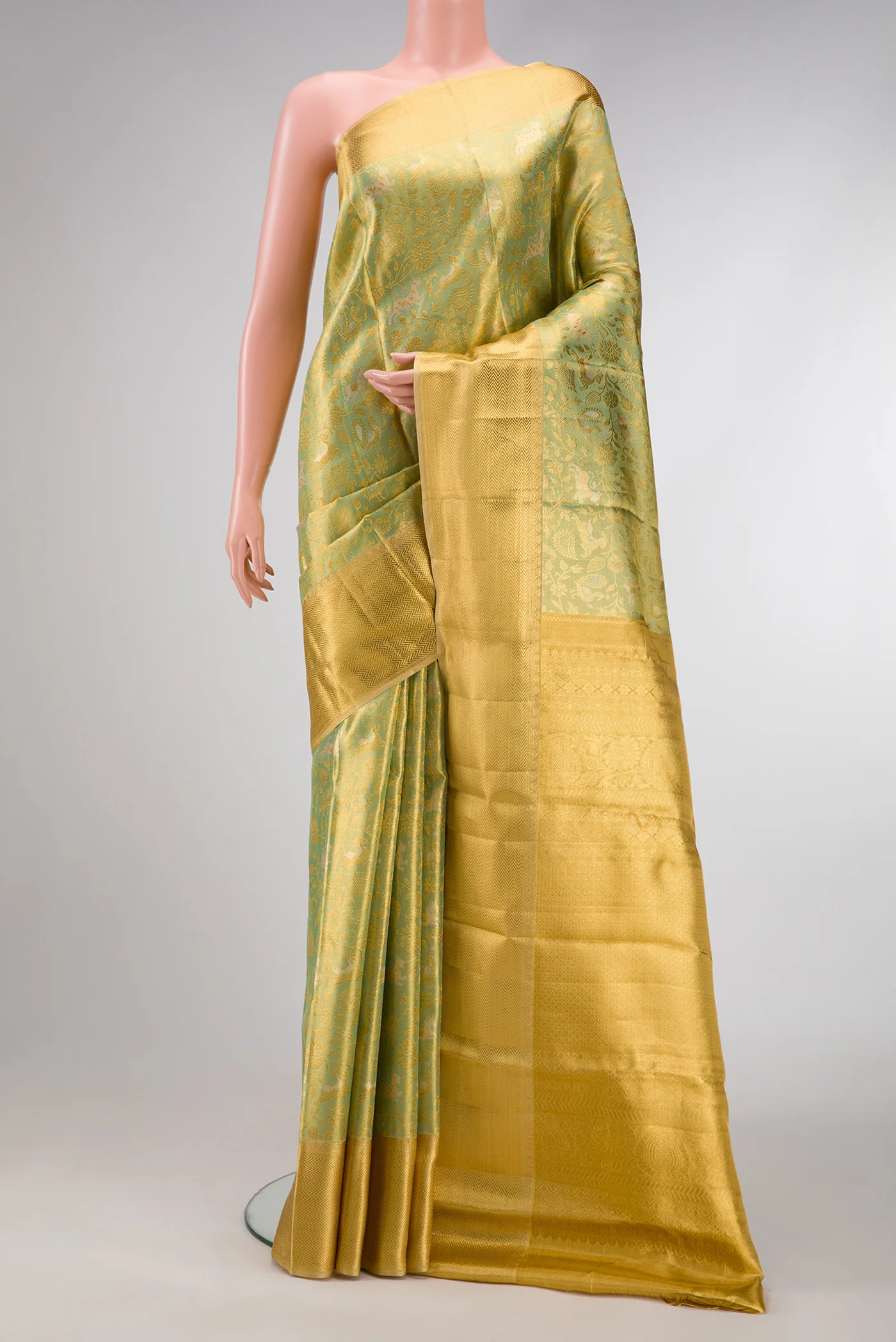 Pista Green Dual Tone Kanjivaram Tissue Silk Saree