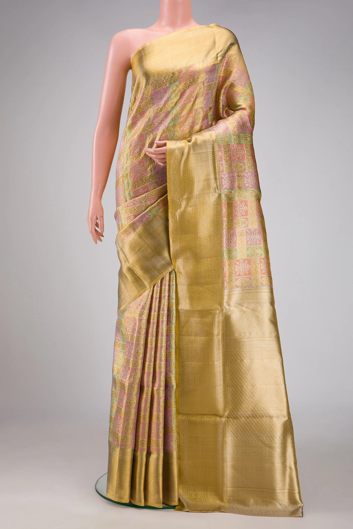 Multi Color Kanjivaram Tissue Silk Saree