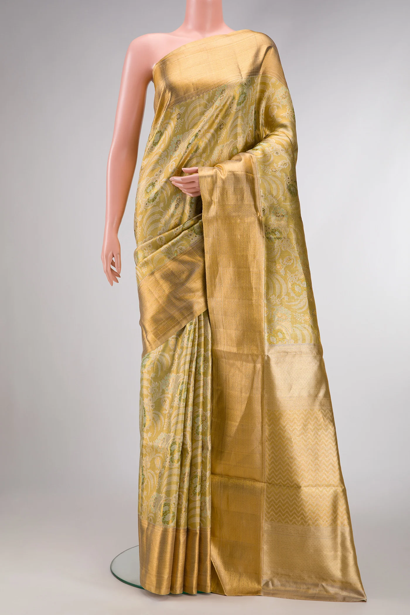 Gold Dual Tone Kanjivaram Tissue Silk Saree
