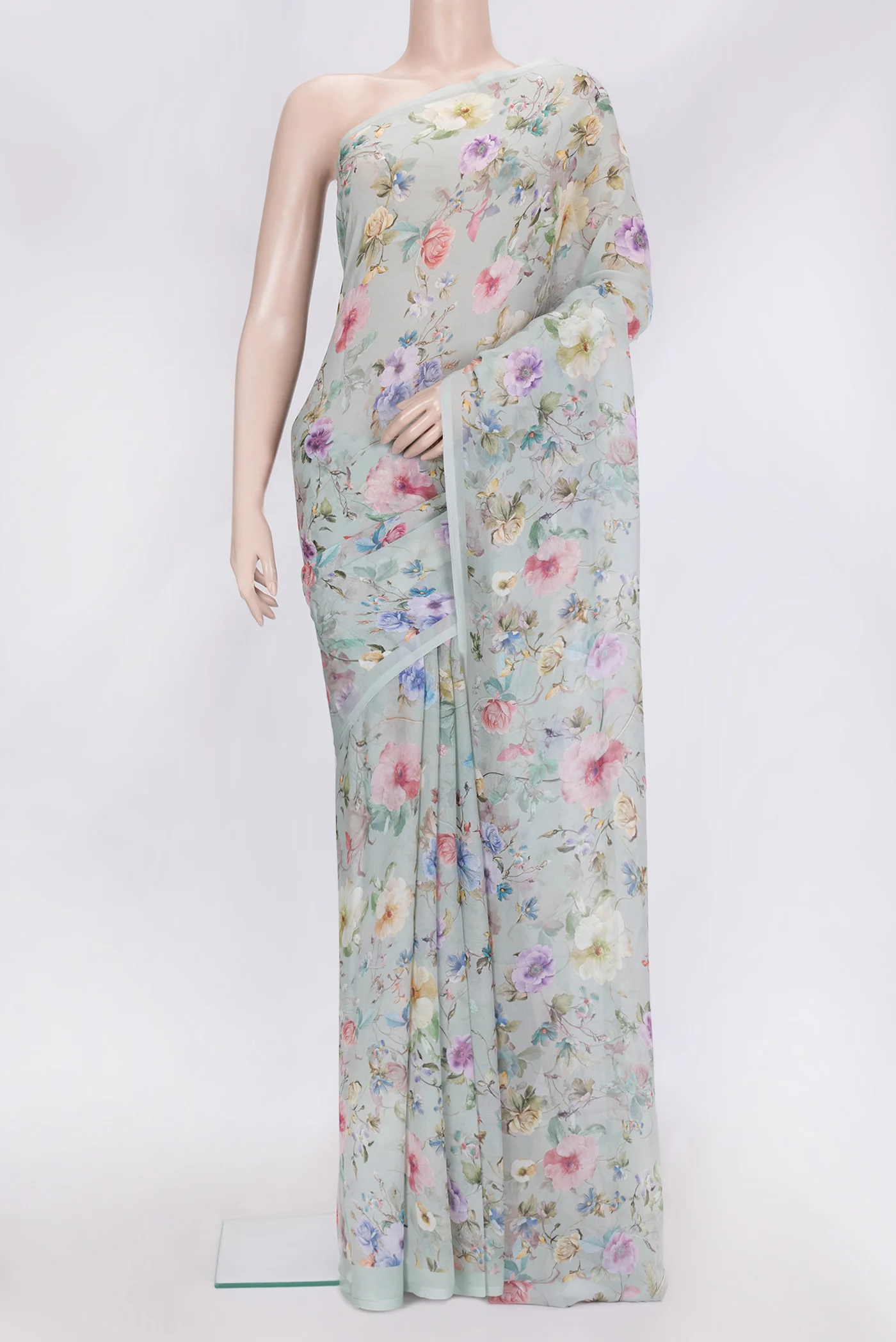 Sage Green Mysore Chiffon Saree