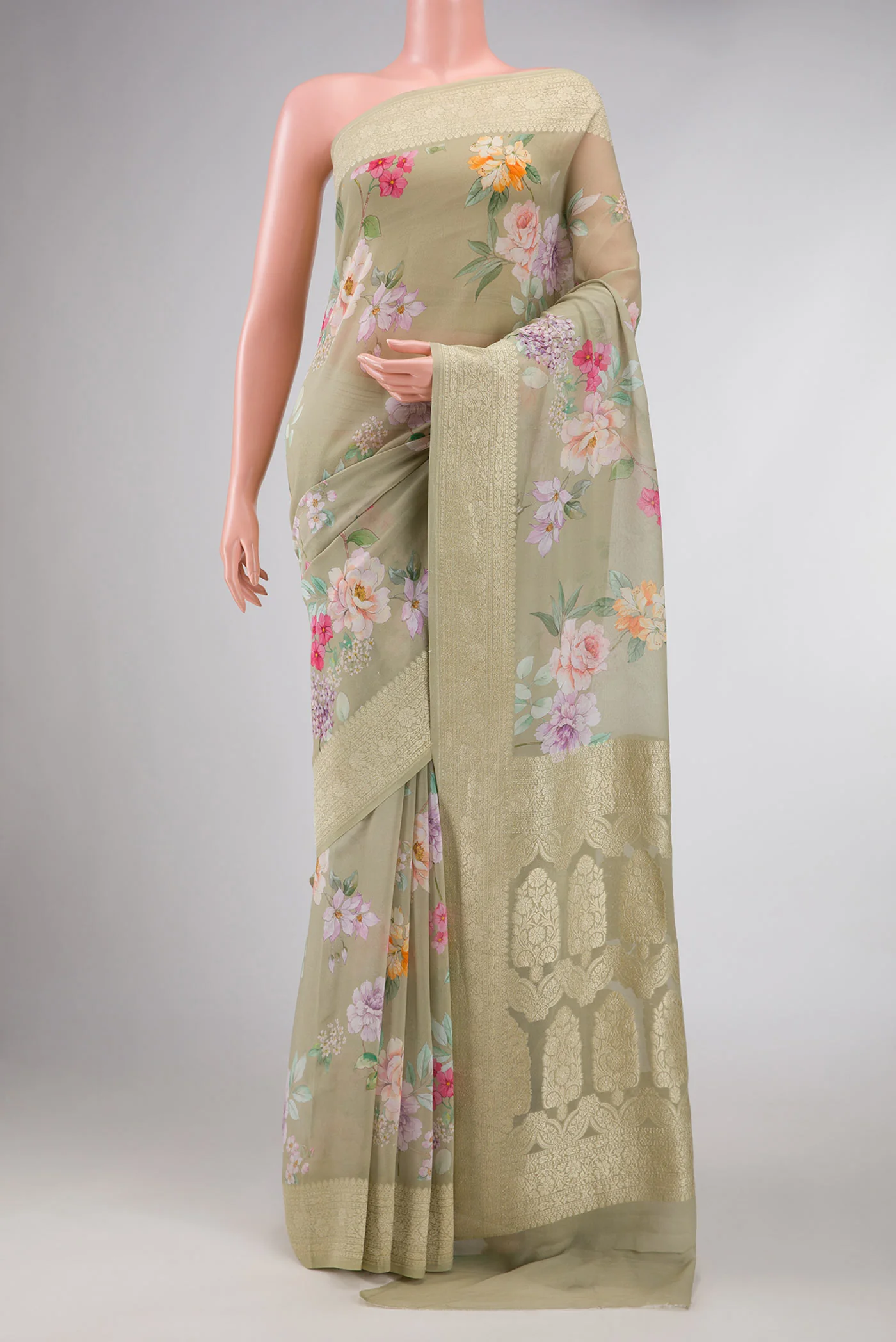 Pista Green Dual Tone Mysore Georgette Saree