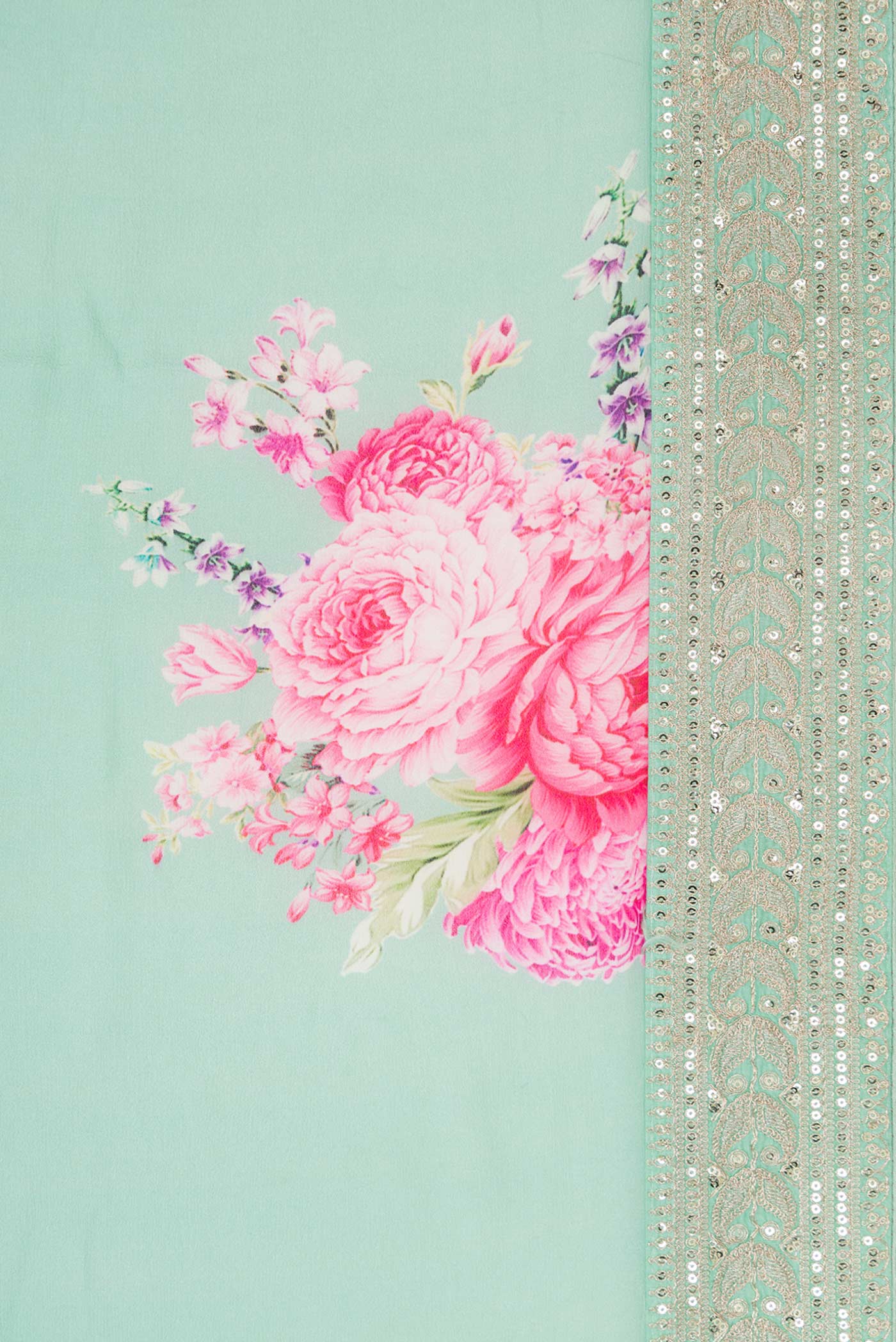 Turquoise Georgette Saree - Image 3