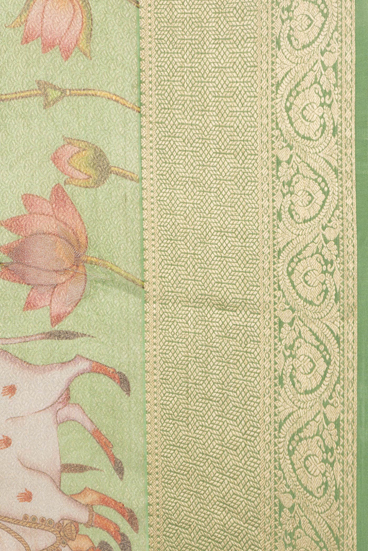 Pista Green Mysore Crepe Saree - Image 3