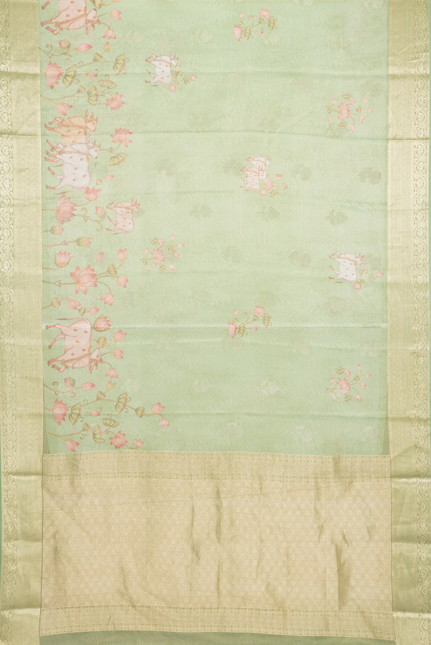 Pista Green Mysore Crepe Saree - Image 6