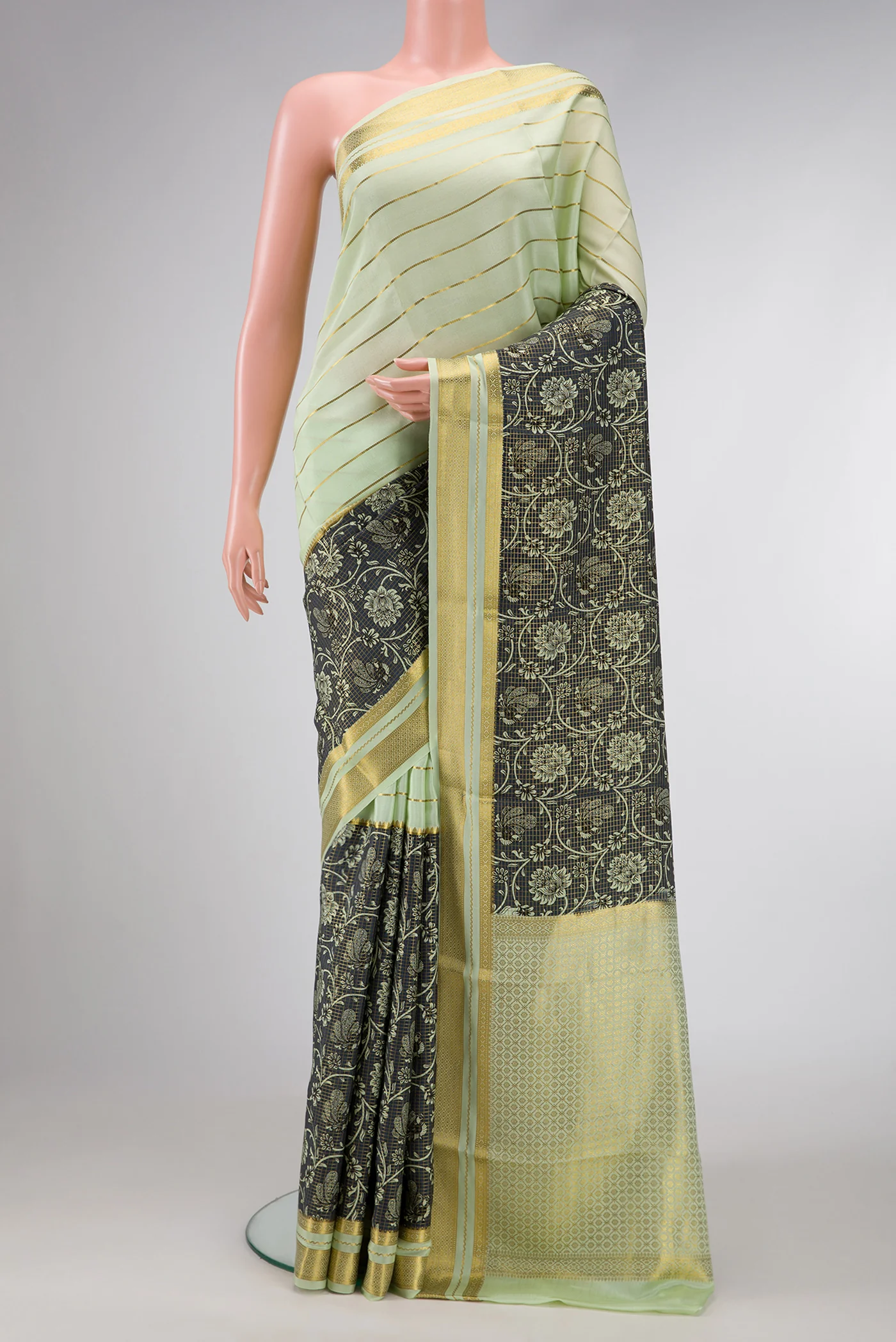 Pista Green Crepe Saree