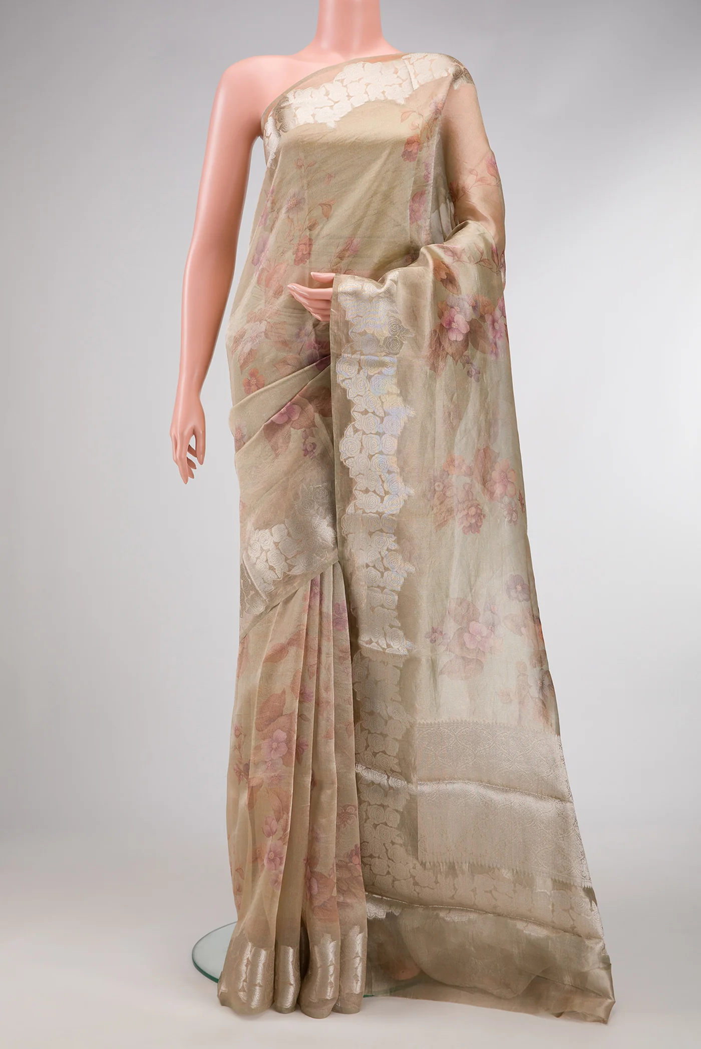 Rose Gold Dual Tone Organza Silk Saree
