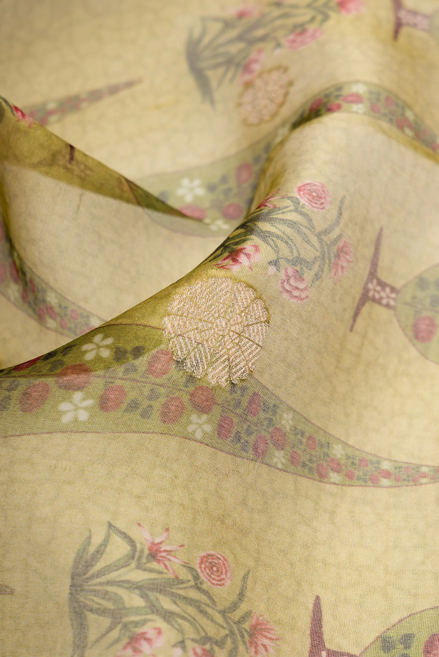 Green Organza Silk Saree - Image 2