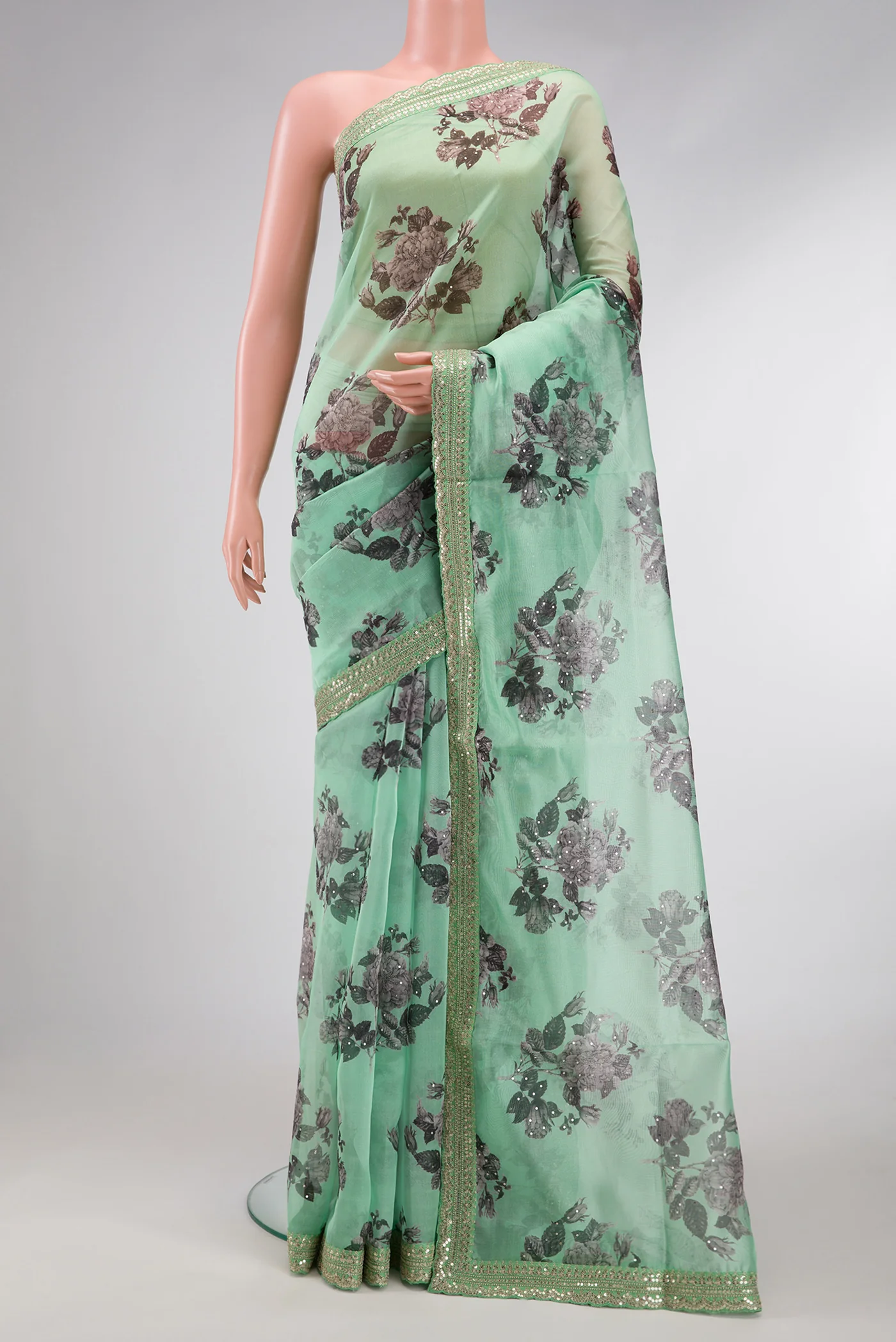 Sea Green Organza Silk Saree