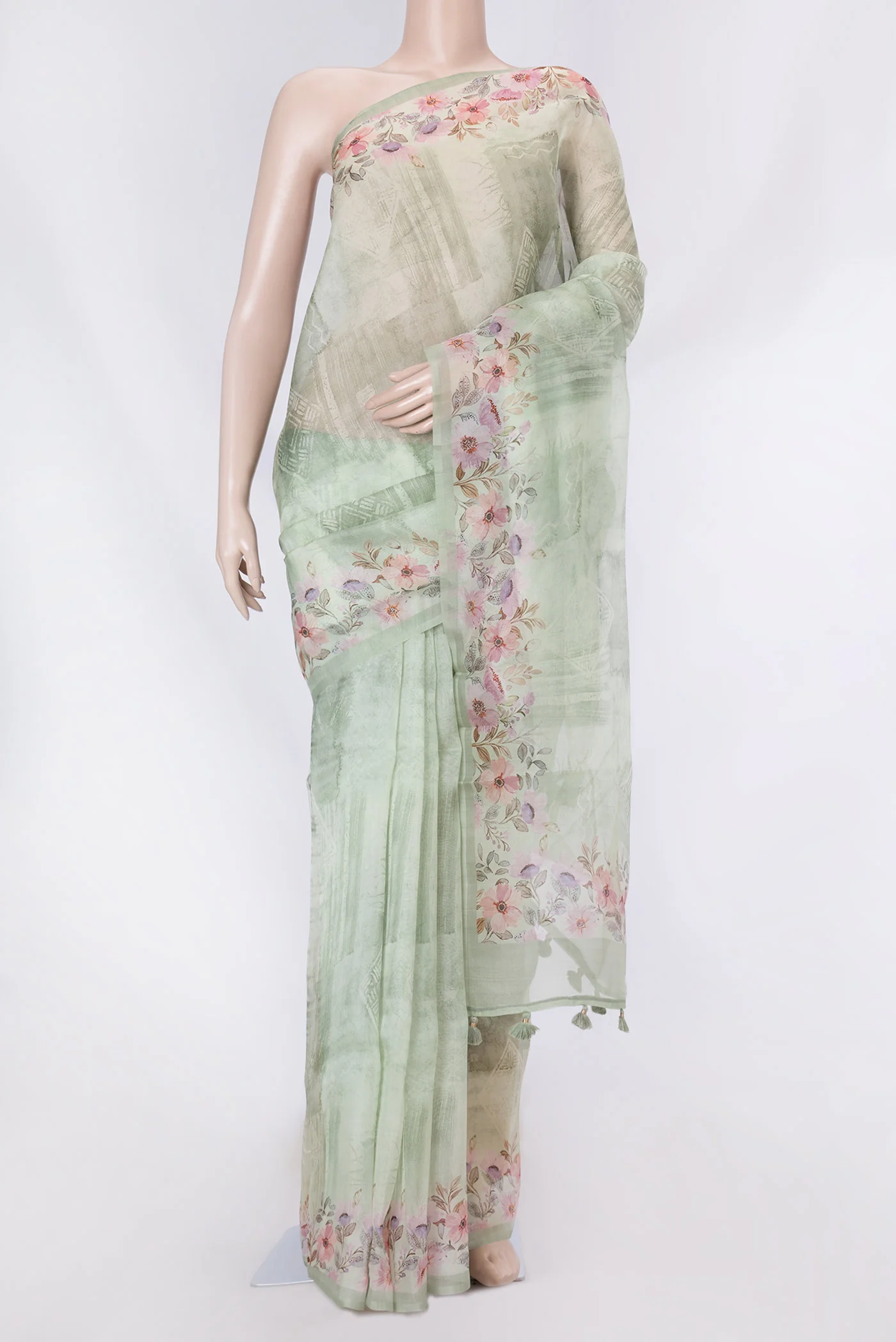 Pista Green Dual Tone Organza Silk Saree