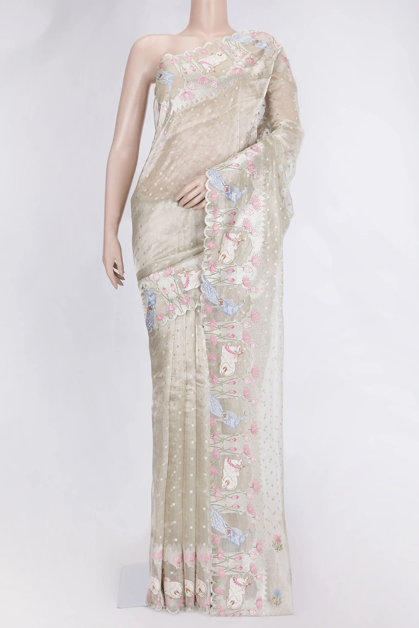 Silver Organza Silk Saree