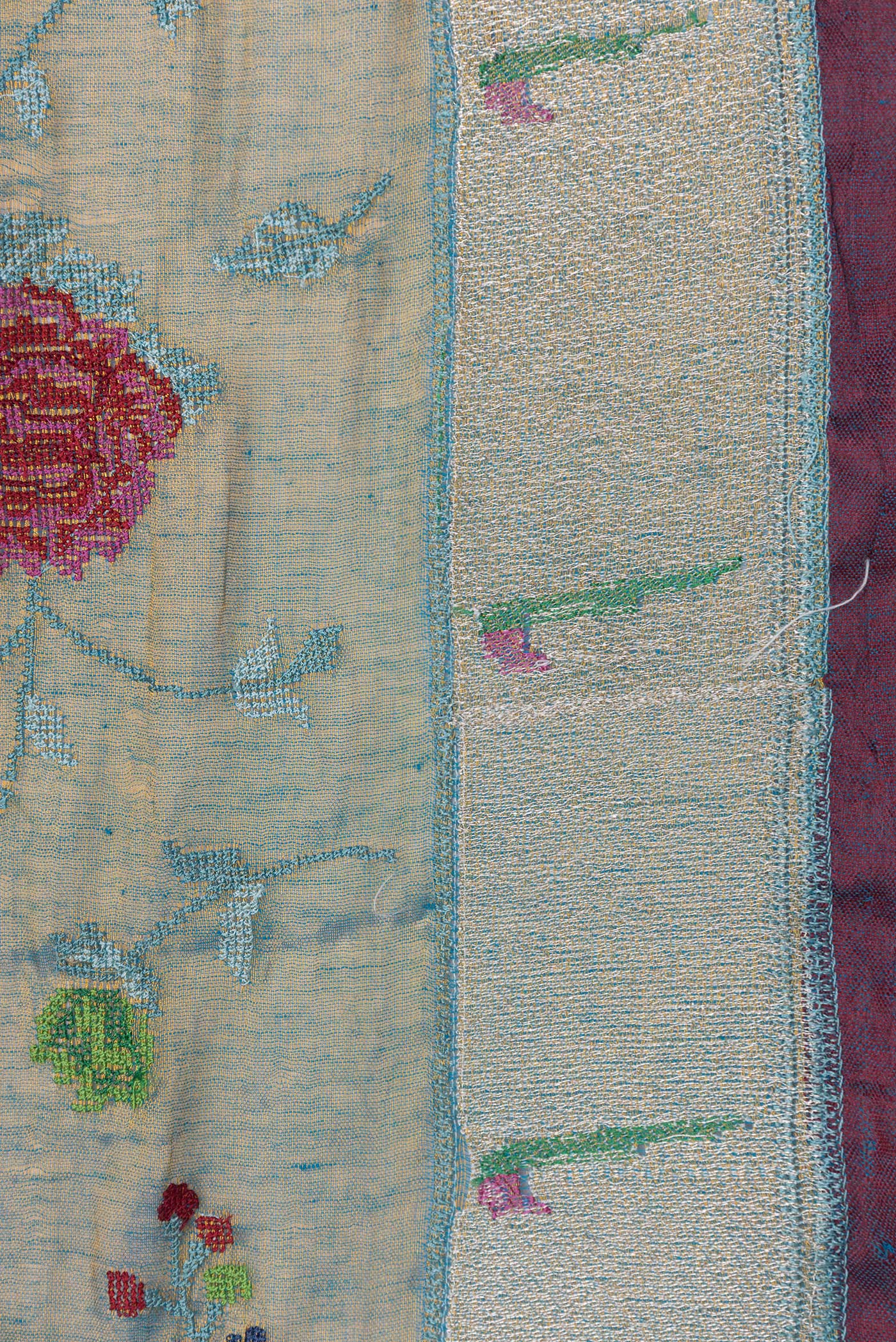 Blue with Gold Color Organza Silk Saree - Image 3