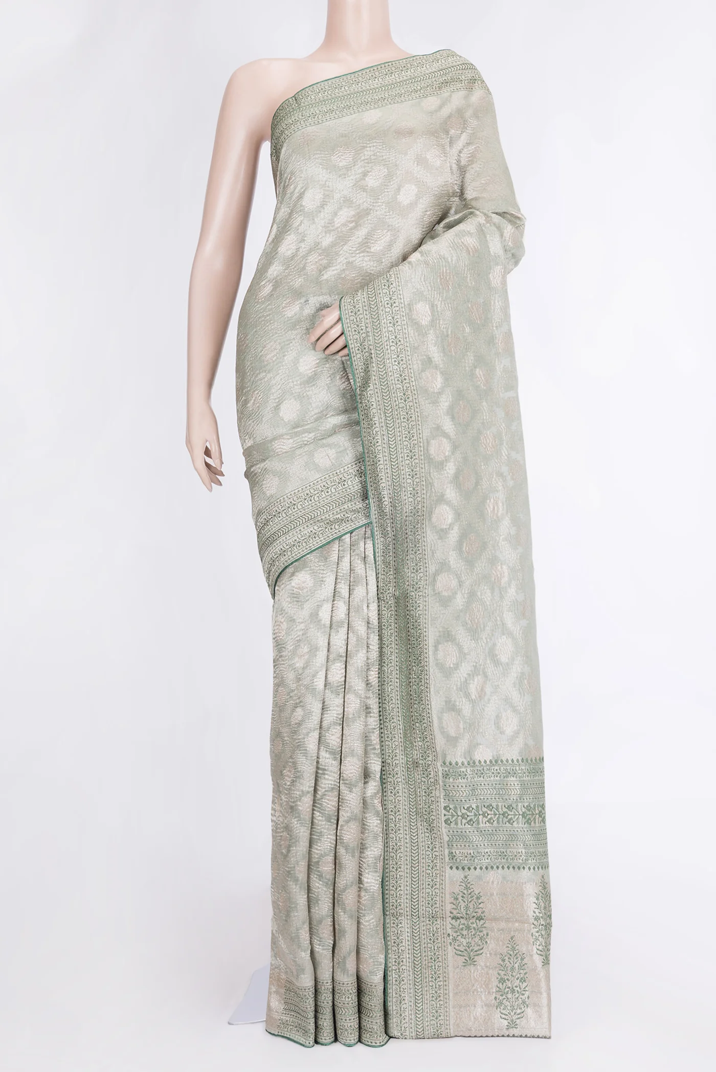 Silver Dual Tone Organza Silk Saree