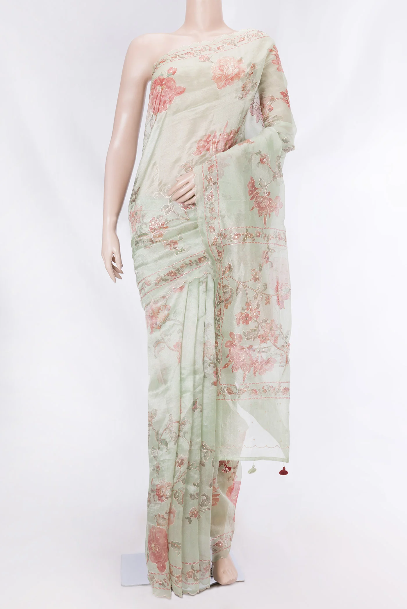 Pista Green Dual Tone Organza Silk Saree