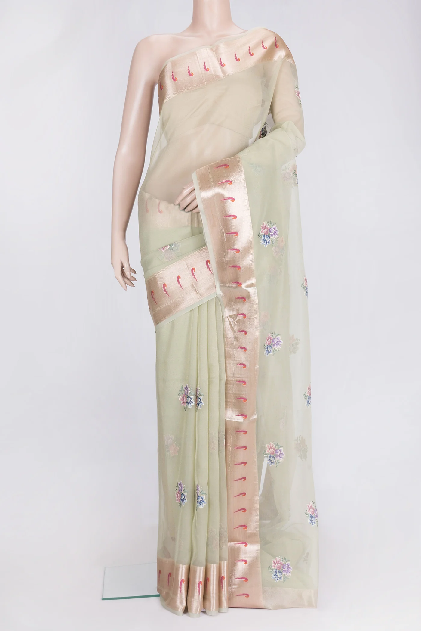 Beige Organza Silk Saree