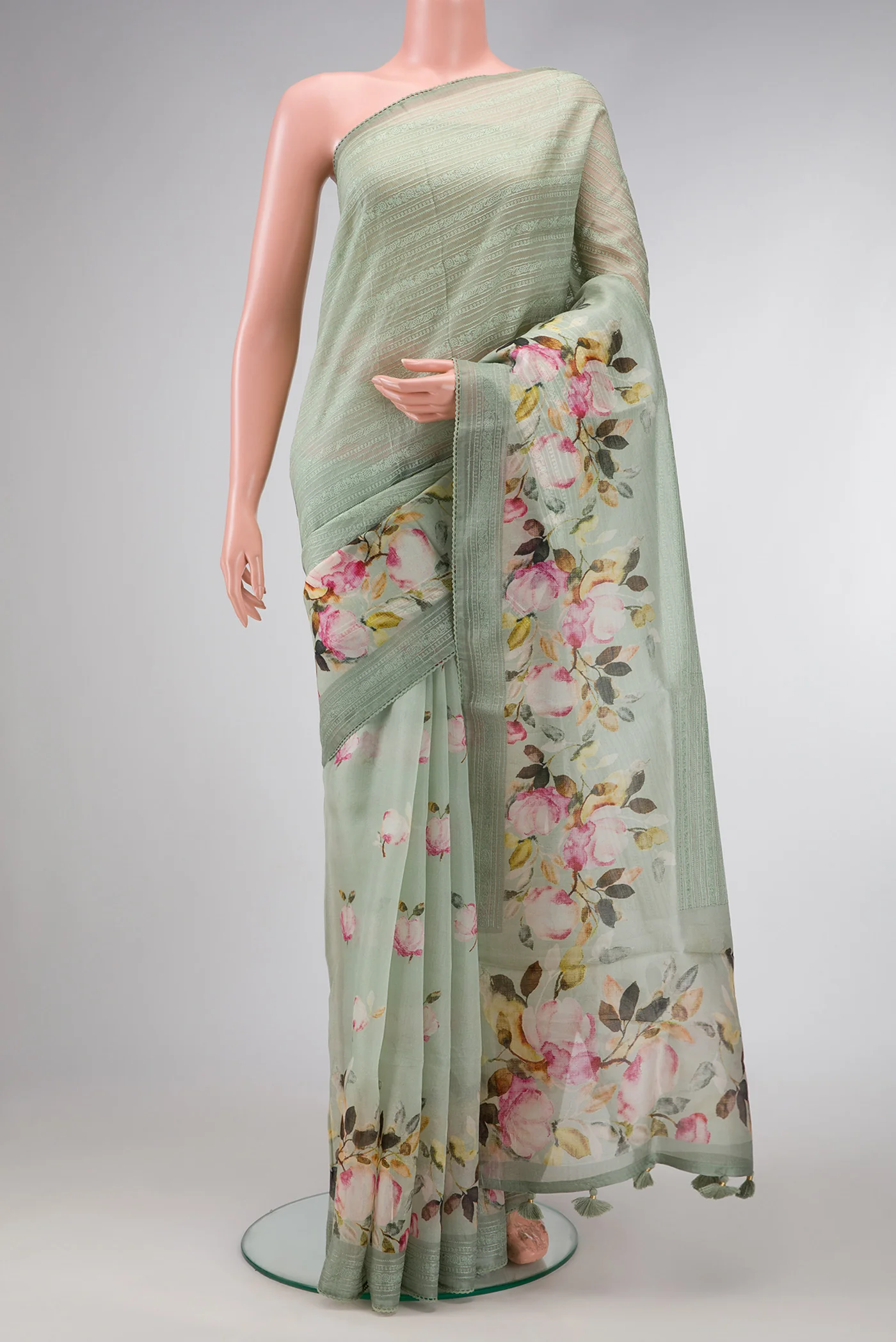 Sage Green Organza Silk Saree