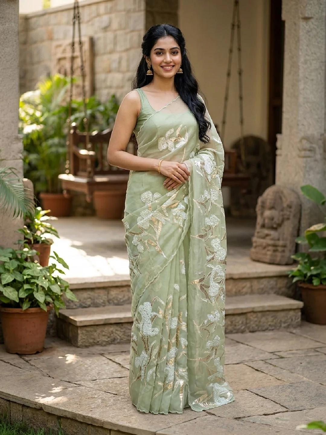 Light Green Organza Silk Saree