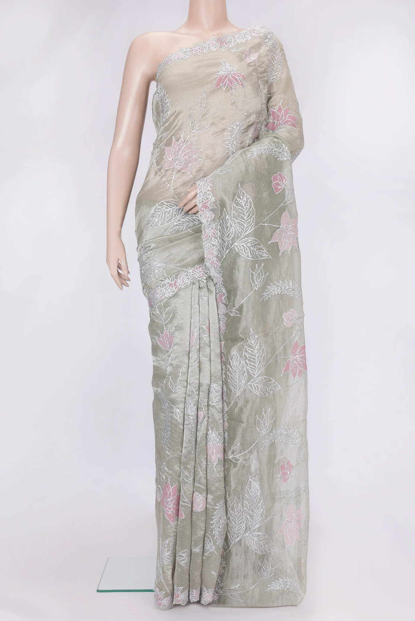 Grey Organza Silk Saree