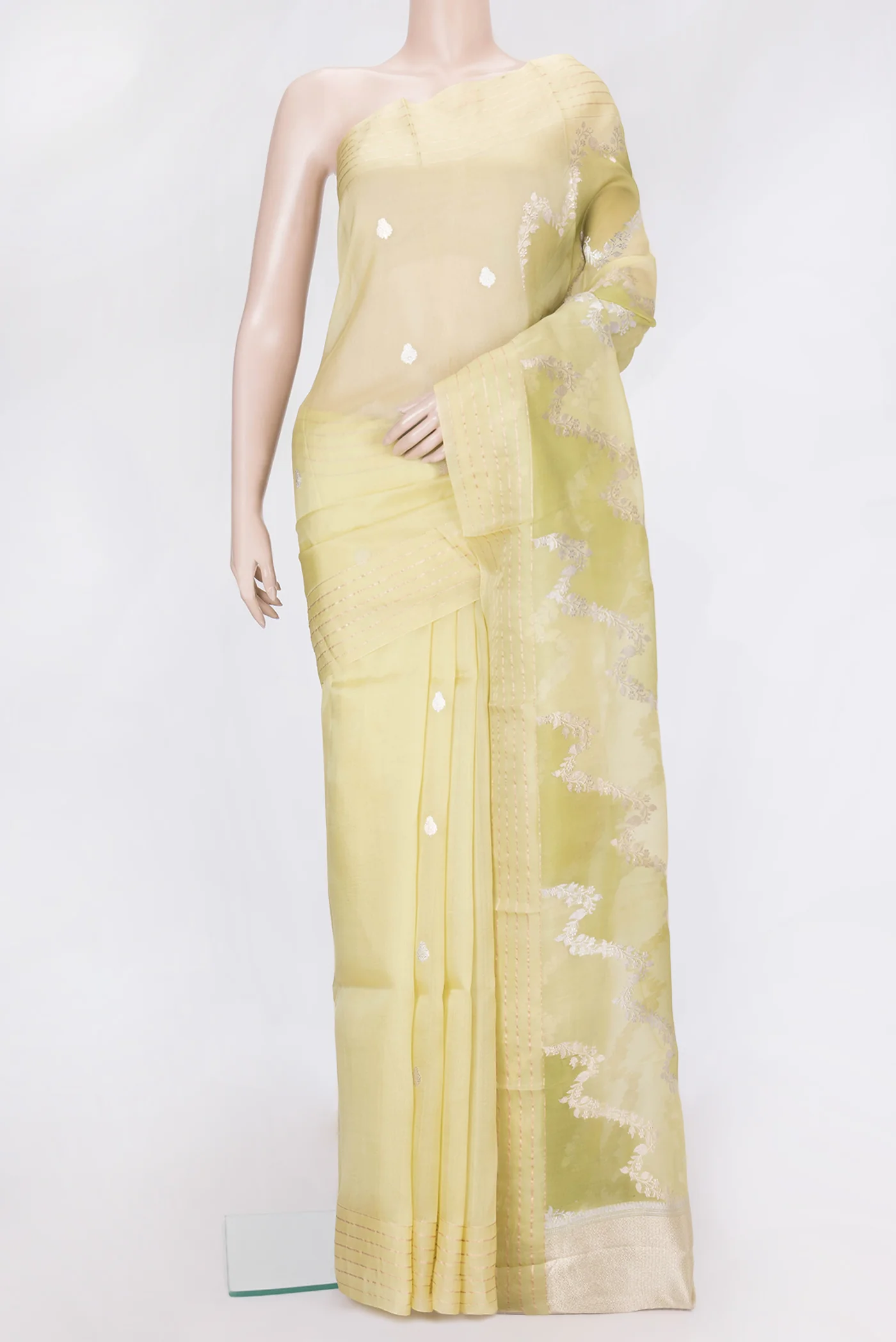 Lemon Yellow Organza Silk Saree