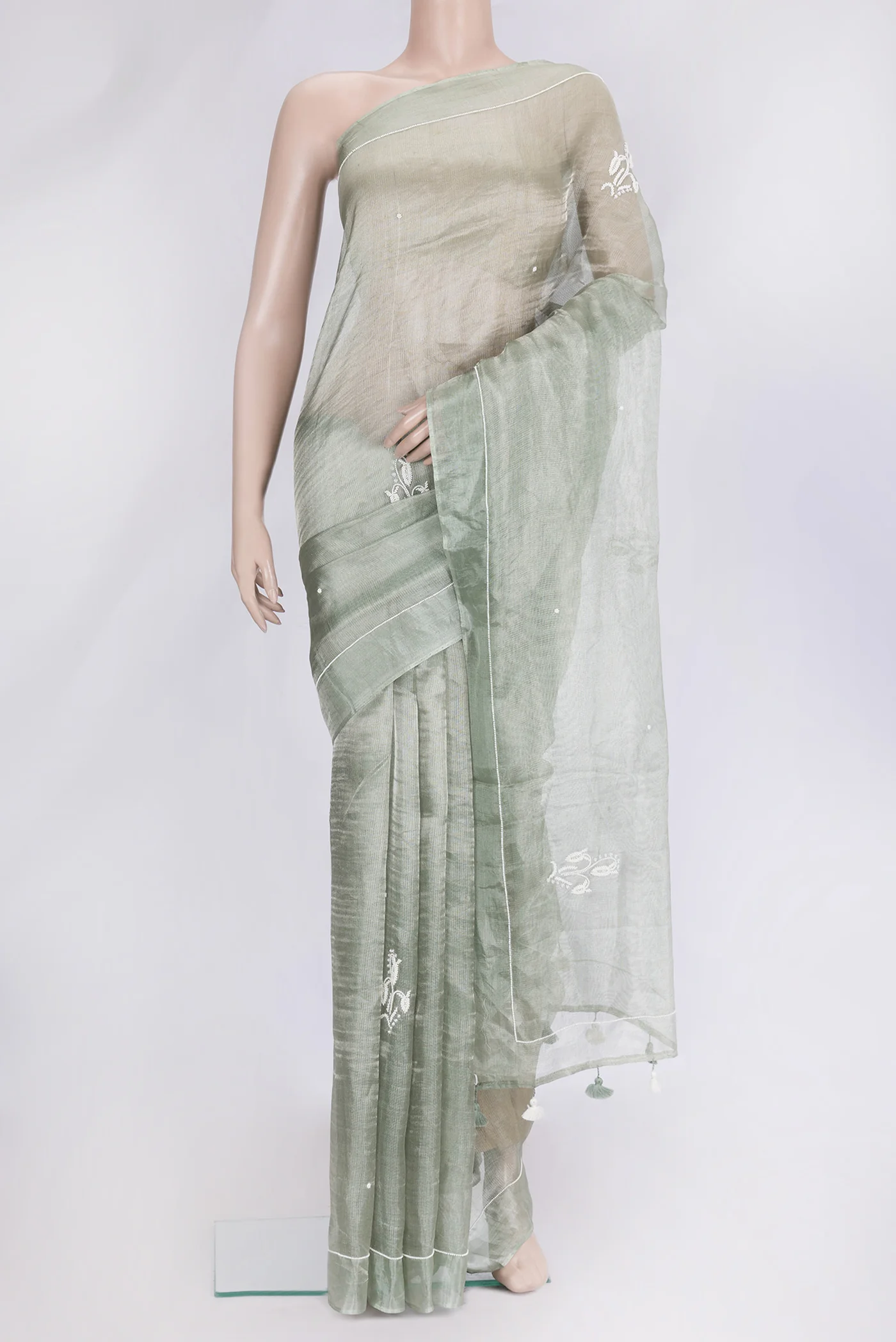 Sage Green Dual Tone Organza Silk Saree