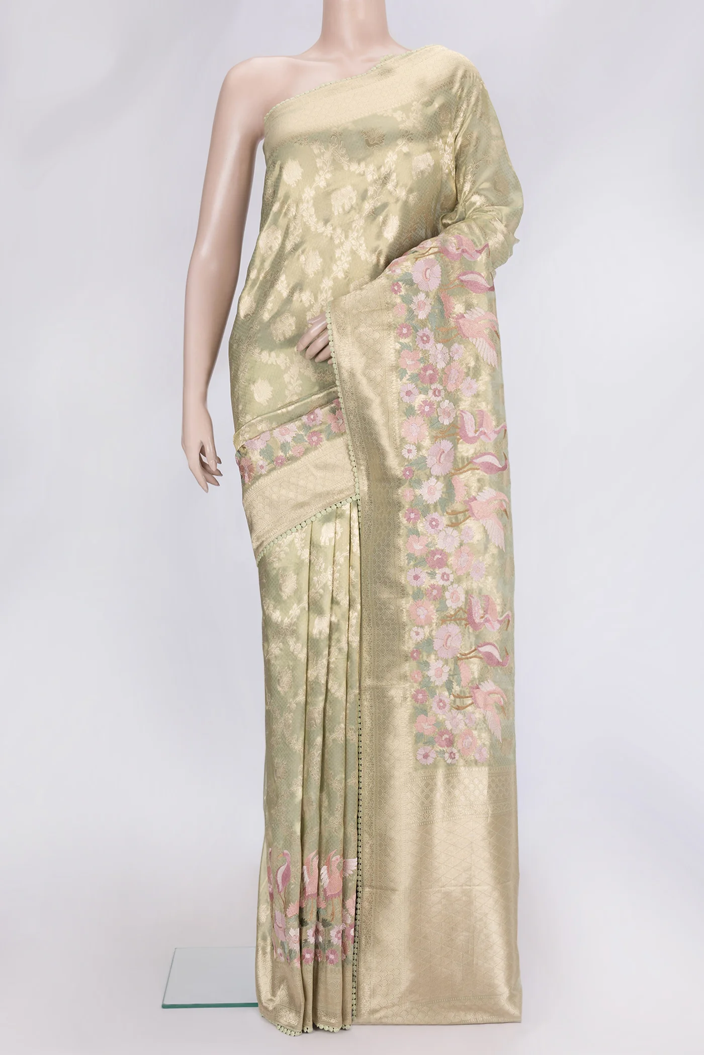 Pista Green Dual Tone Organza Silk Saree