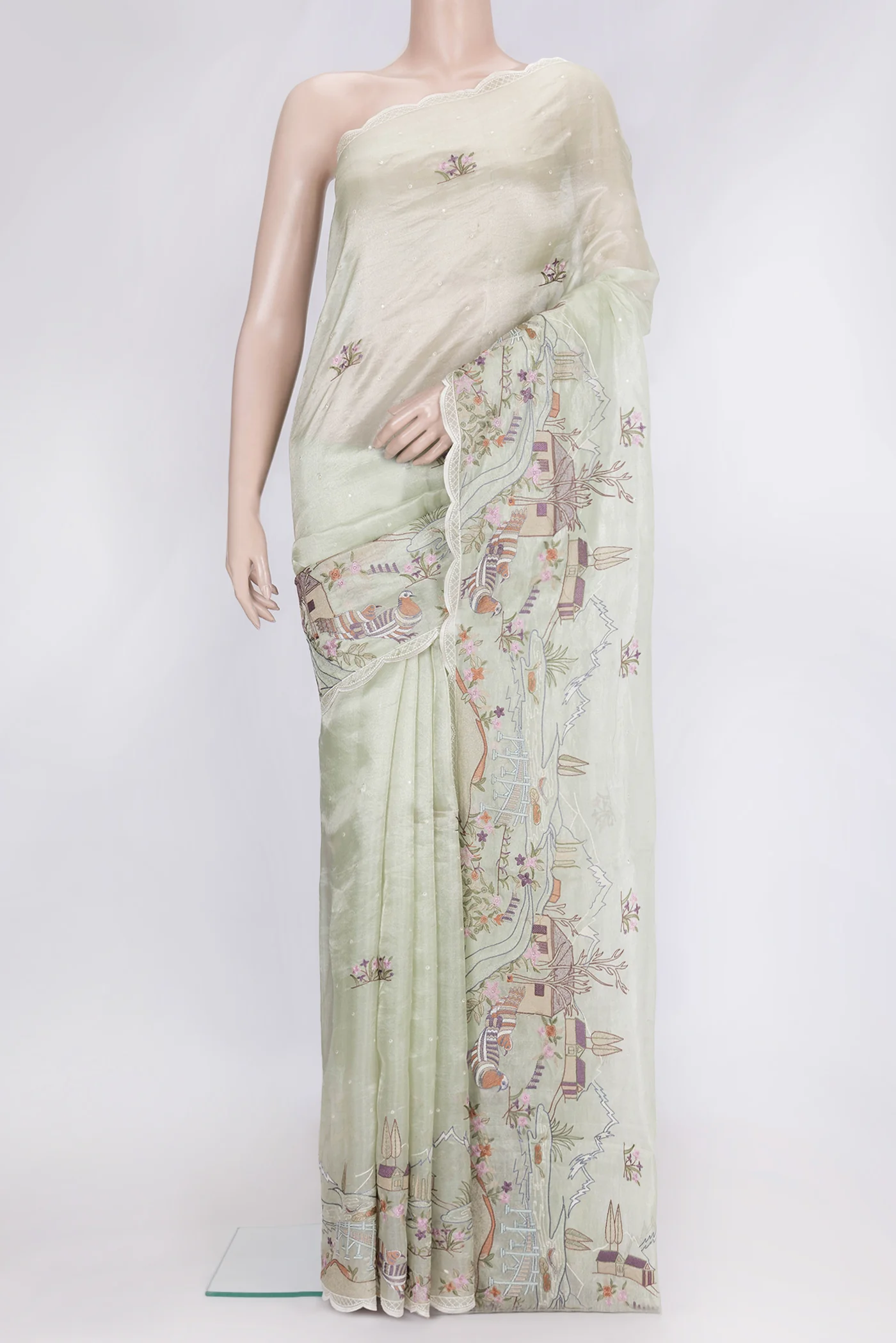 Light Green Dual Tone Organza Silk Saree
