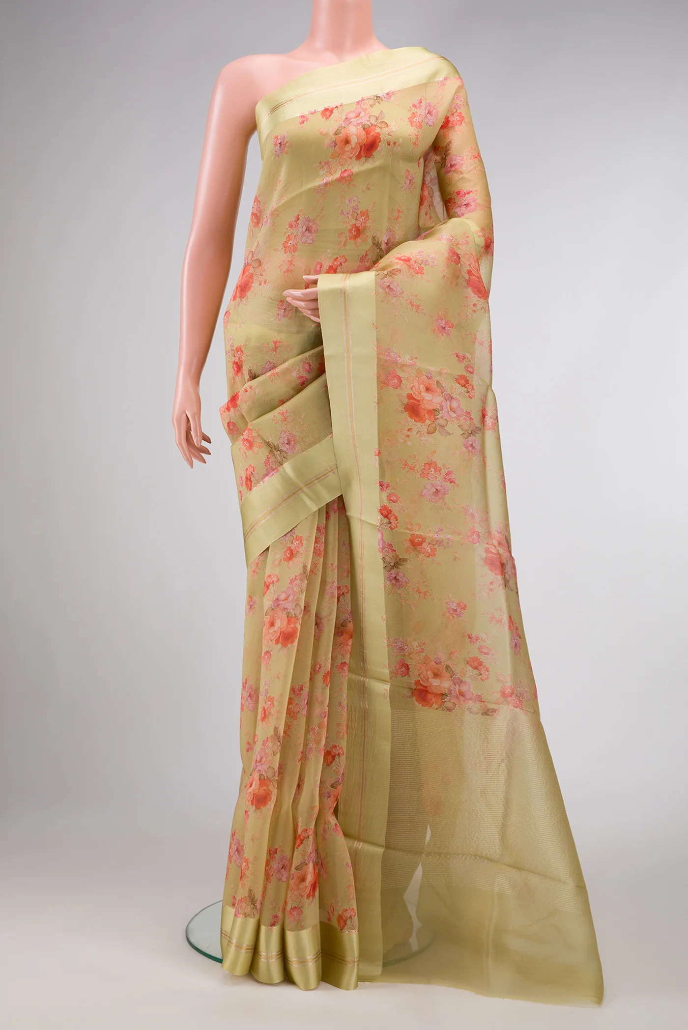 Beige Organza Silk Saree