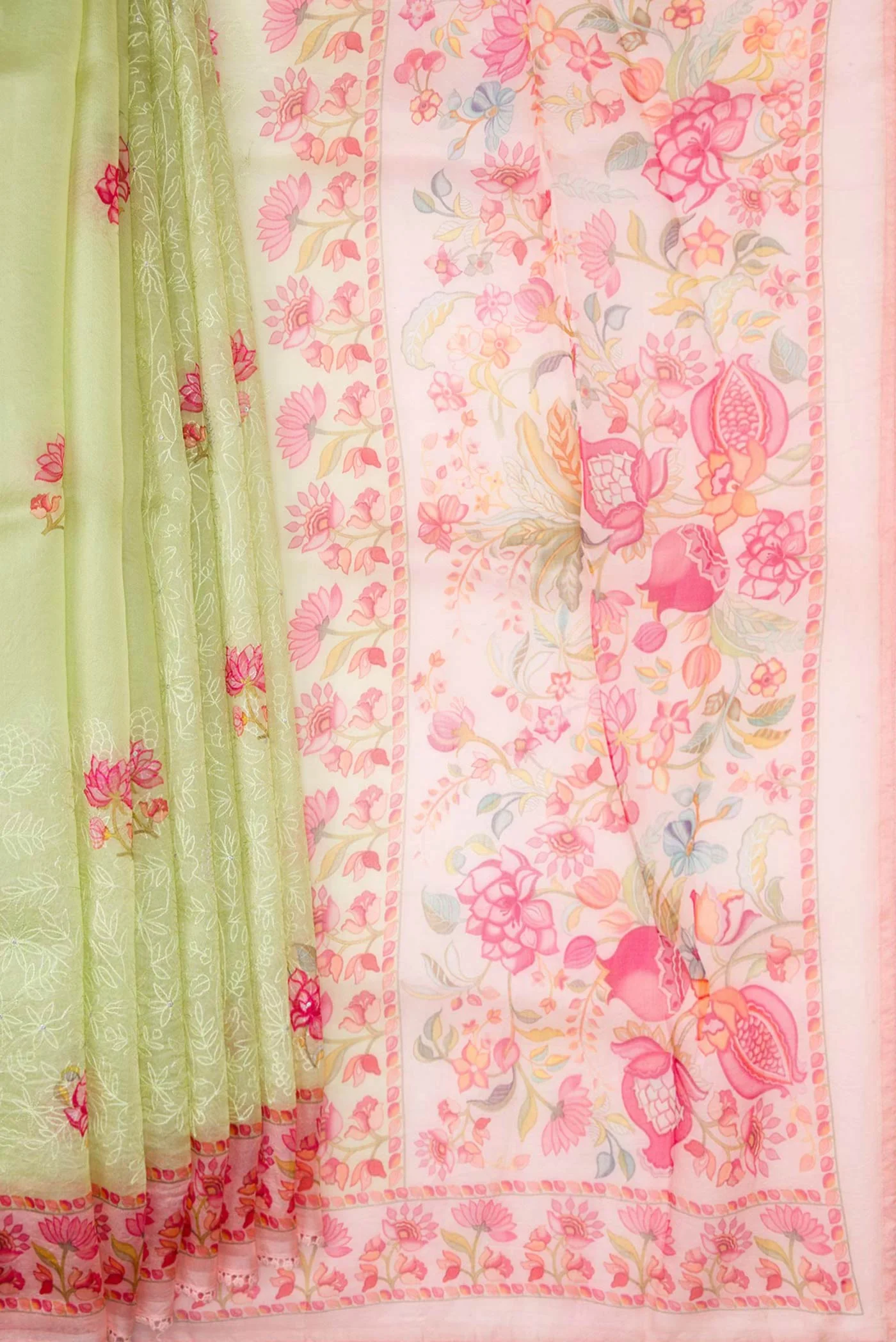 Pista Green Organza Silk Saree - Image 4