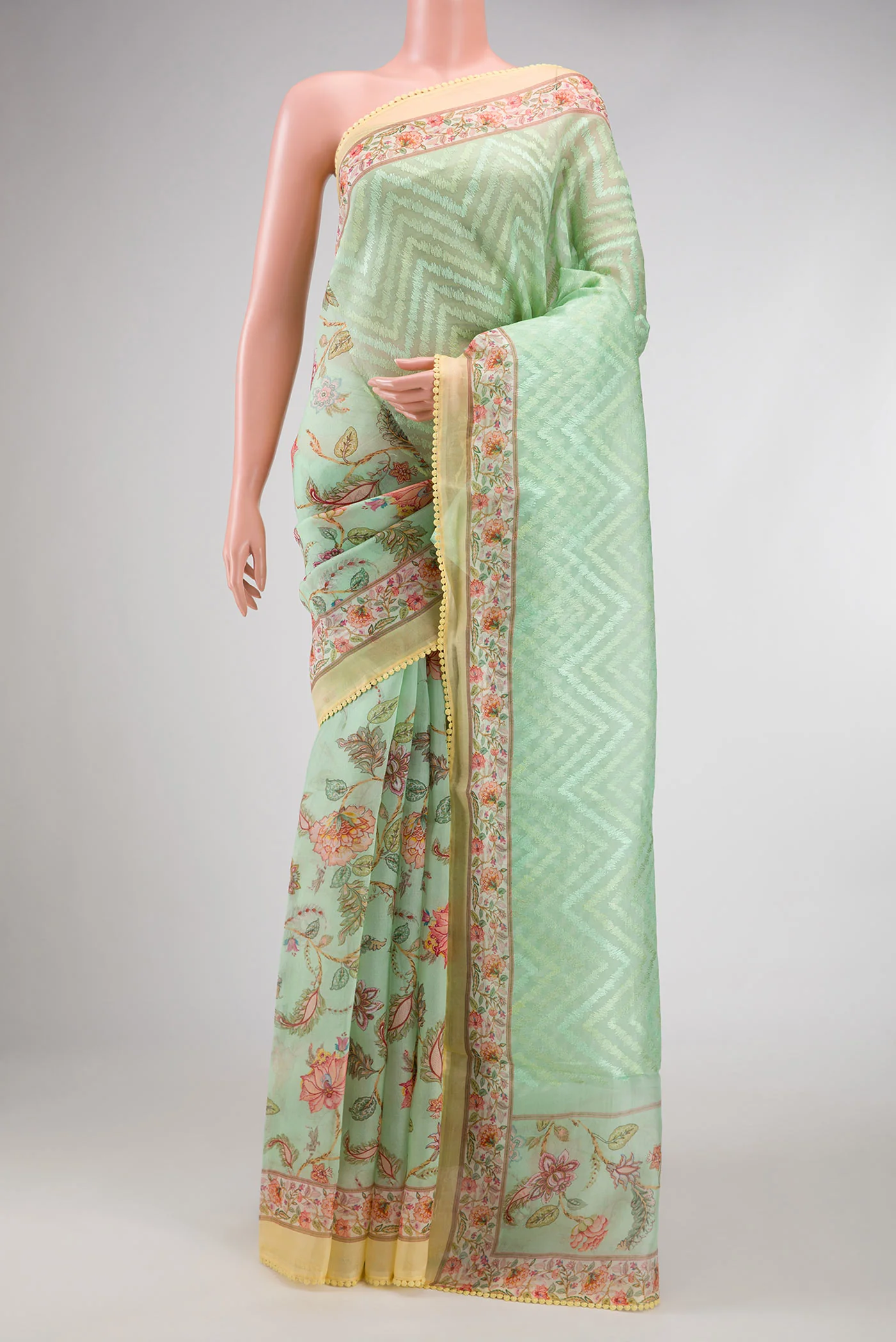 Mint Green Organza Silk Saree
